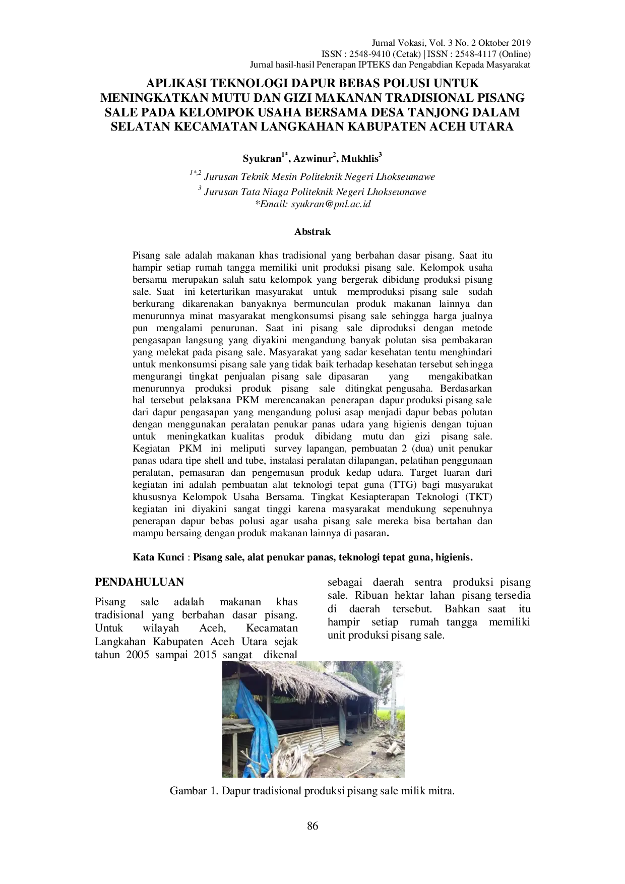 JURIS Aplikasi Teknologi Dapur Bebas Polusi Untuk Meningkatkan Mutu Dan Gizi Makanan Tradisional Pisang Sale Pada Kelompok Usaha Bersama Desa Tanjong Dalam Selatan Kecamatan Langkahan Kabupaten Aceh Utara