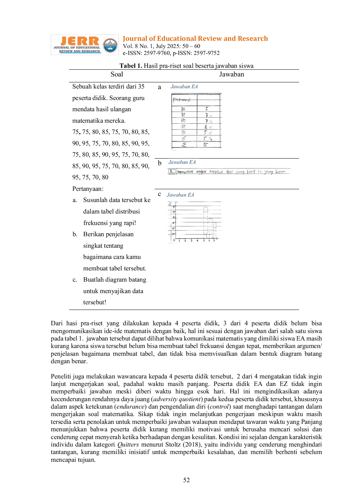 JURIS Kemampuan Komunikasi Matematis Peserta Didik SMA Pada Materi Statistika Ditinjau Berdasarkan Adversity Quotient AQ