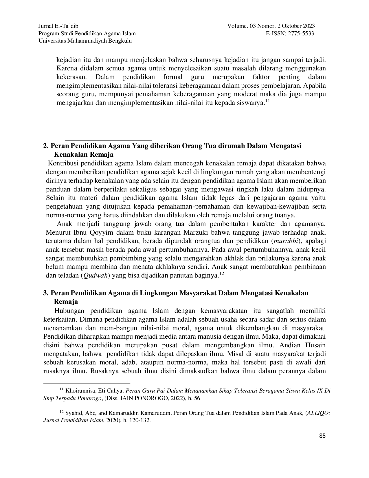 JURIS Peran Pendidikan Agama Terhadap Kenakalan Remaja Di Mts N 5 Kaur