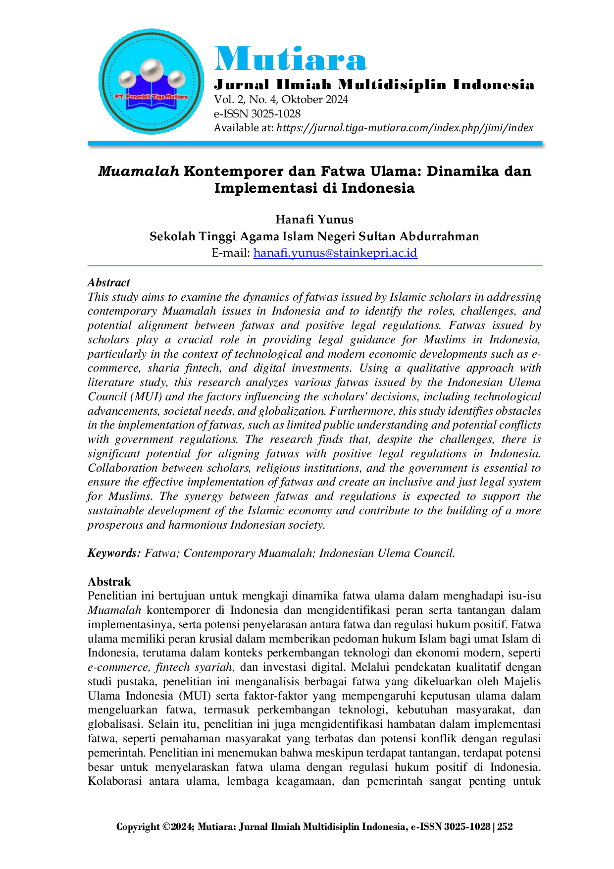 JURIS Muamalah Kontemporer dan Fatwa Ulama Dinamika dan Implementasi di Indonesia