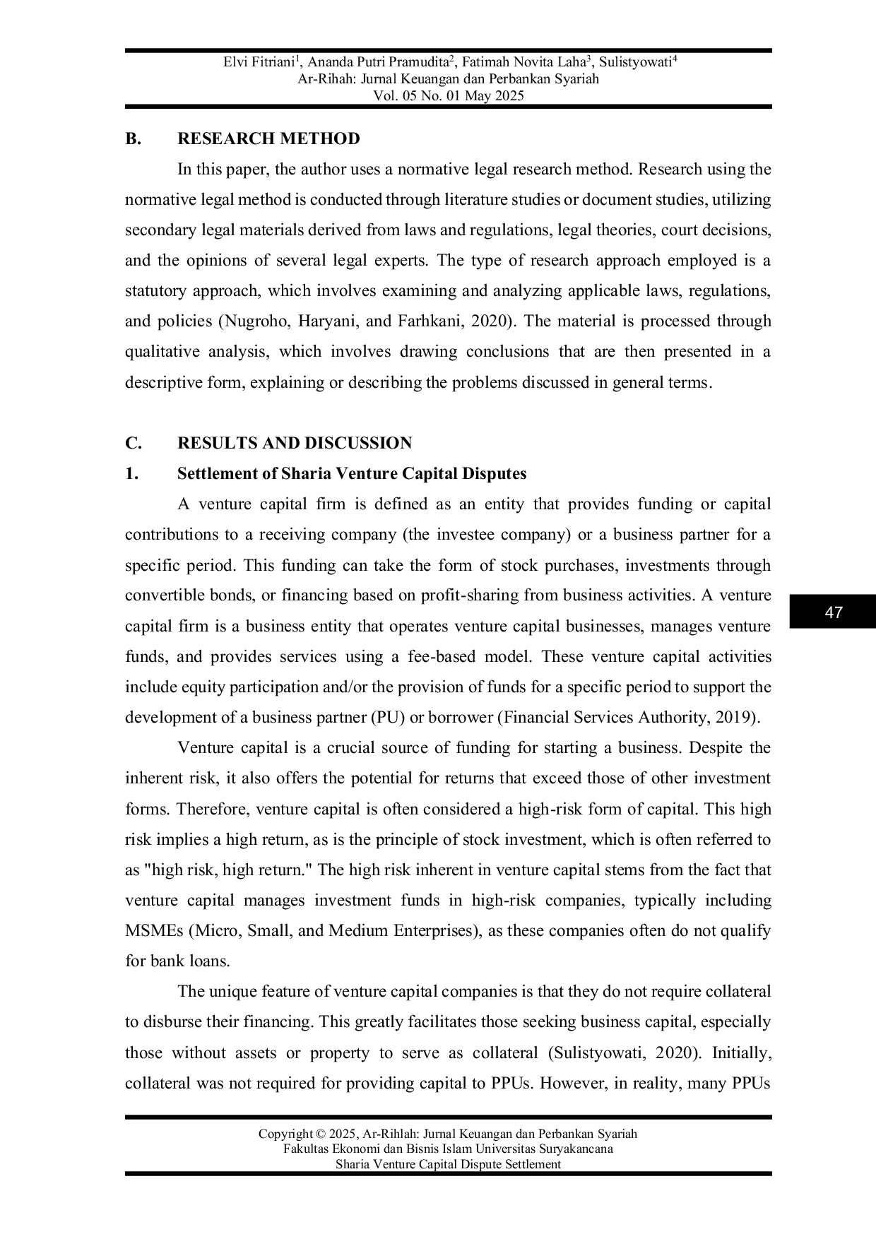 JURIS Sharia Venture Capital Dispute Settlement