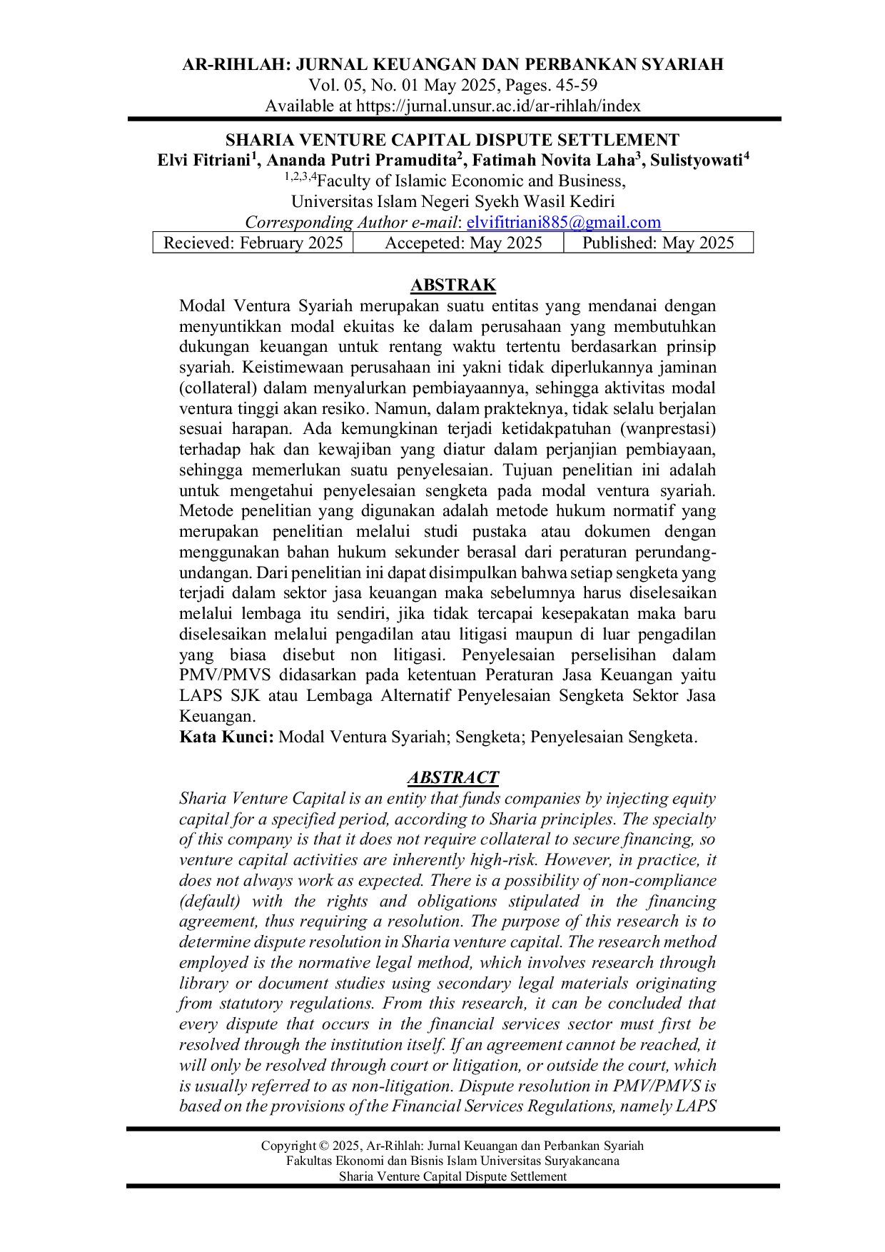 JURIS Sharia Venture Capital Dispute Settlement