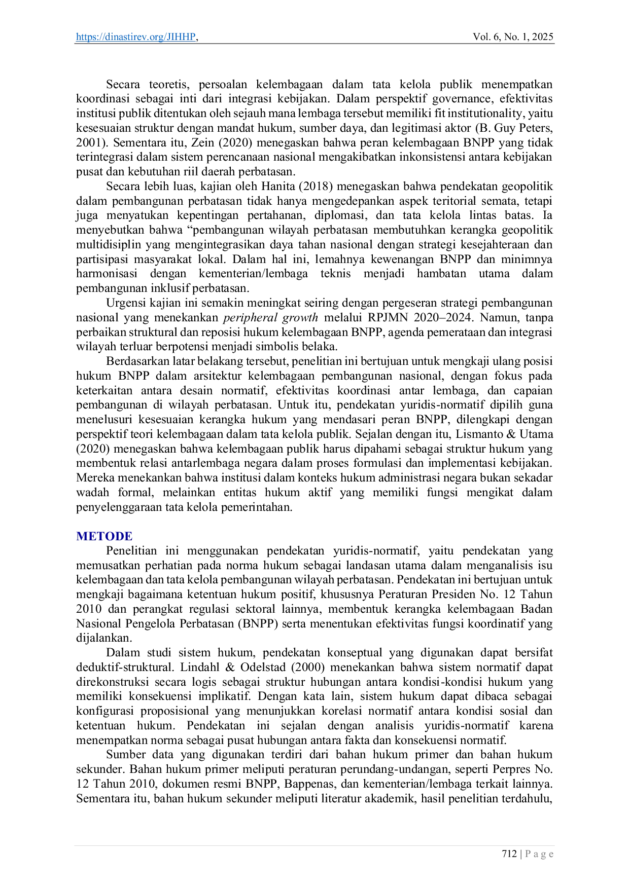 JURIS Reposisi Hukum Kelembagaan BNPP dalam Tata Kelola Pembangunan Wilayah Perbatasan