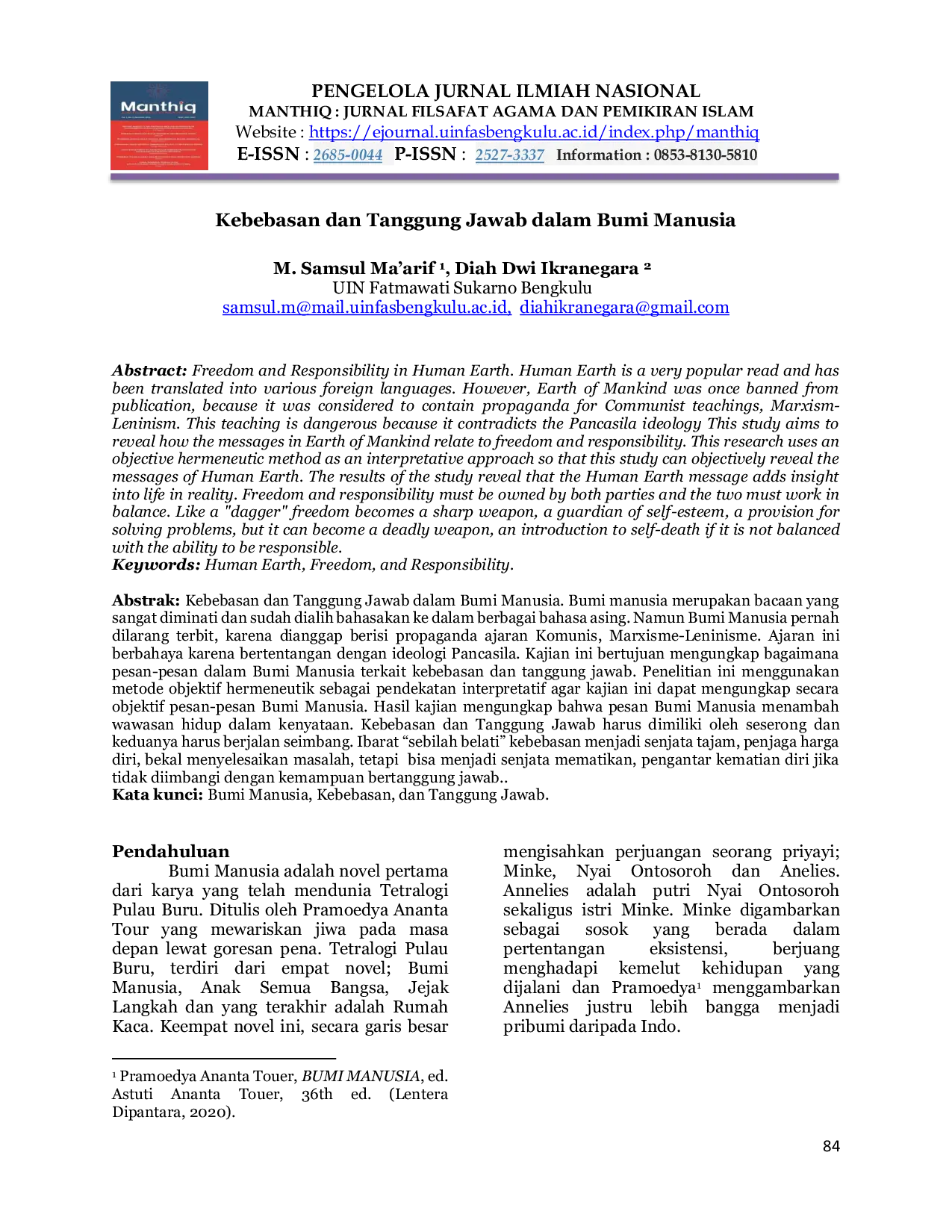 JURIS Kebebasan dan Tanggung Jawab dalam Bumi Manusia