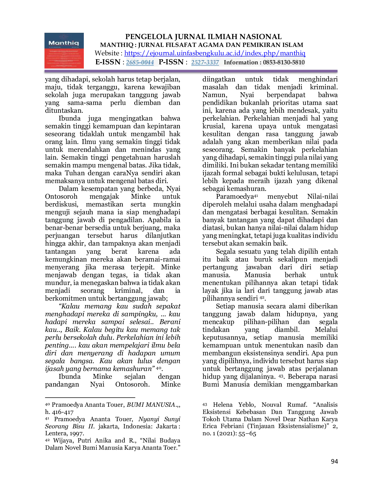 JURIS Kebebasan dan Tanggung Jawab dalam Bumi Manusia