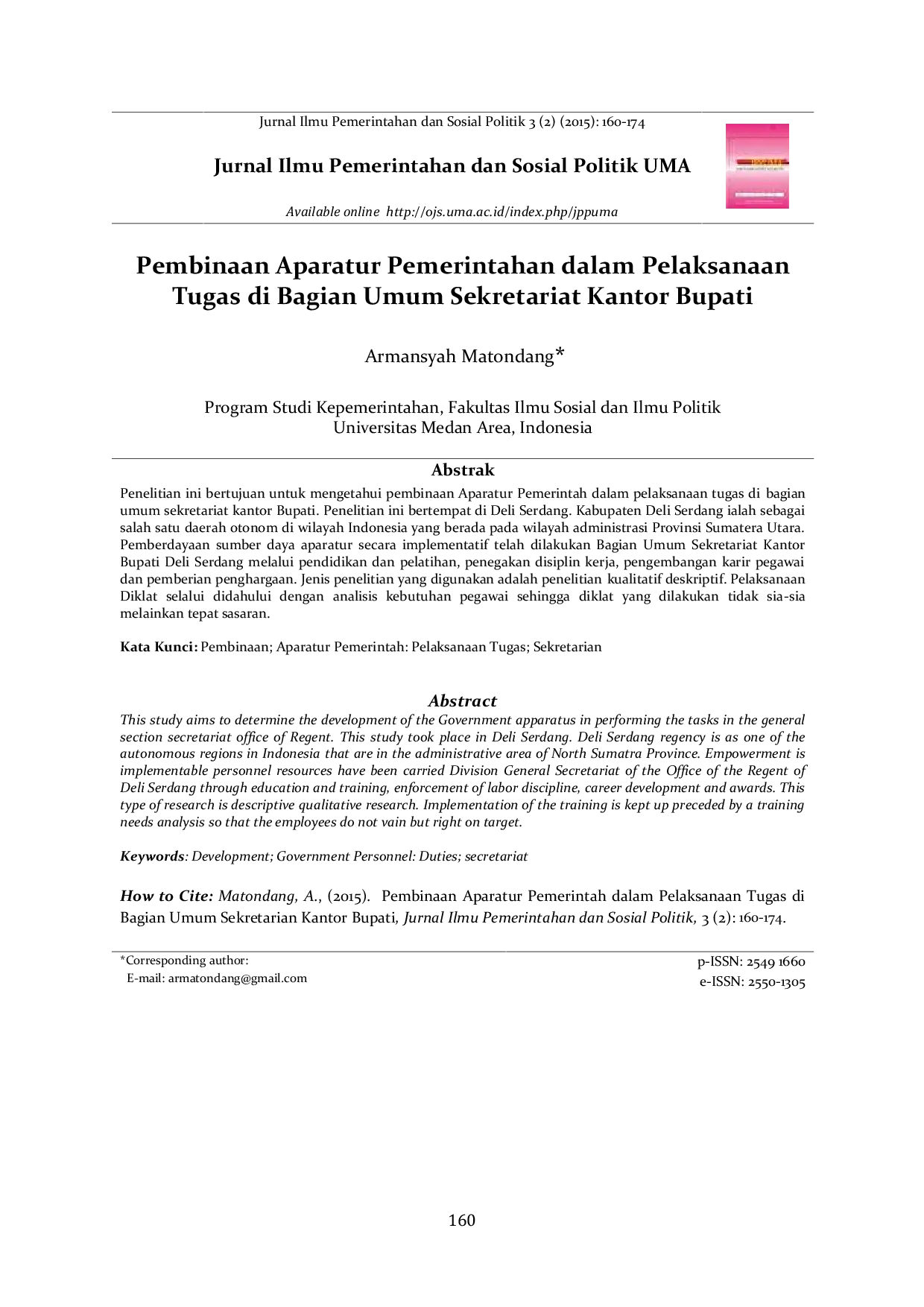 JURIS Pembinaan Aparatur Pemerintahan dalam Pelaksanaan Tugas di Bagian Umum Sekretariat Kantor Bupati