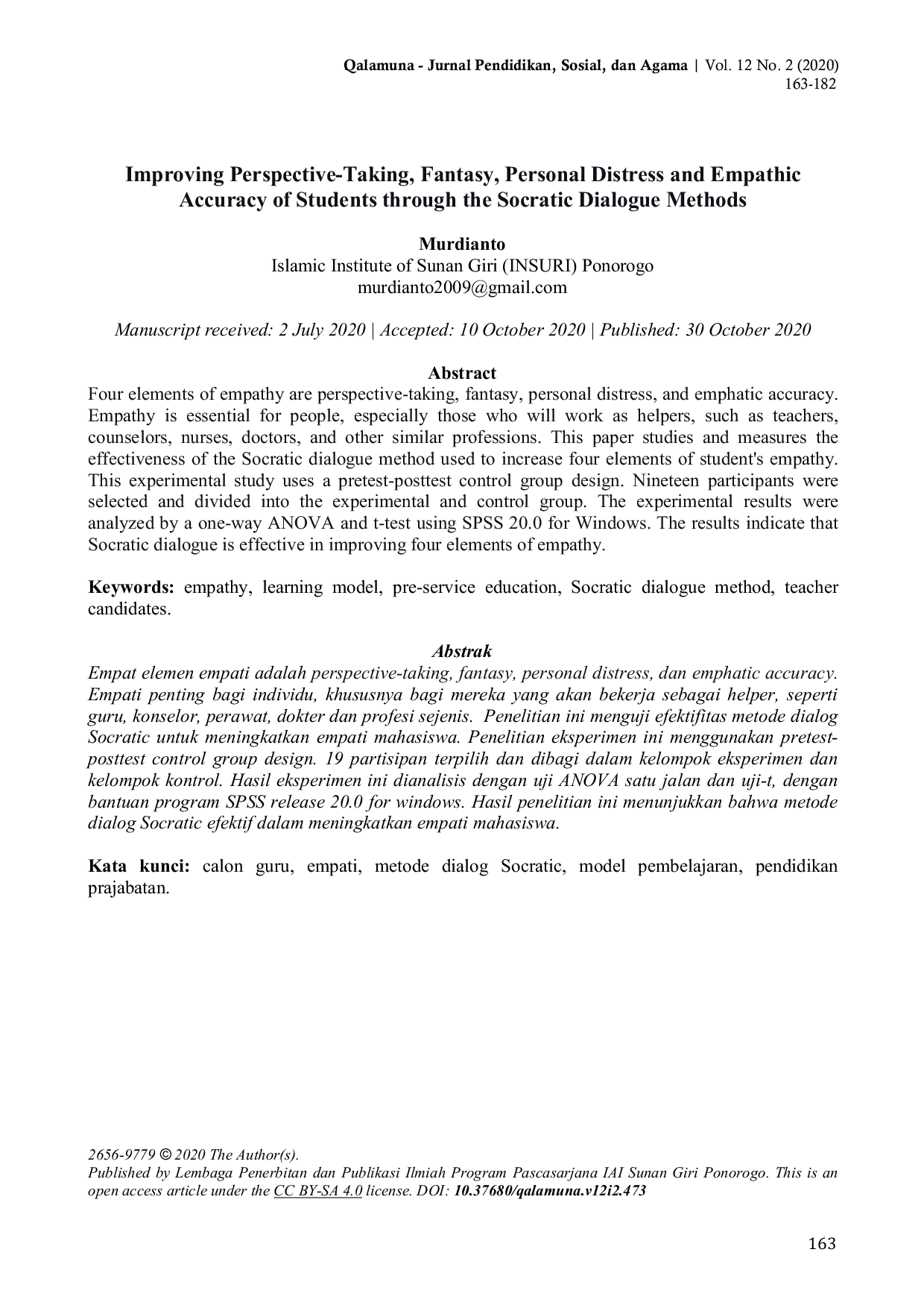 JURIS Improving Perspective Taking Fantasy Personal Distress and Empathic Accuracy of Students through the Socratic Dialogue Methods