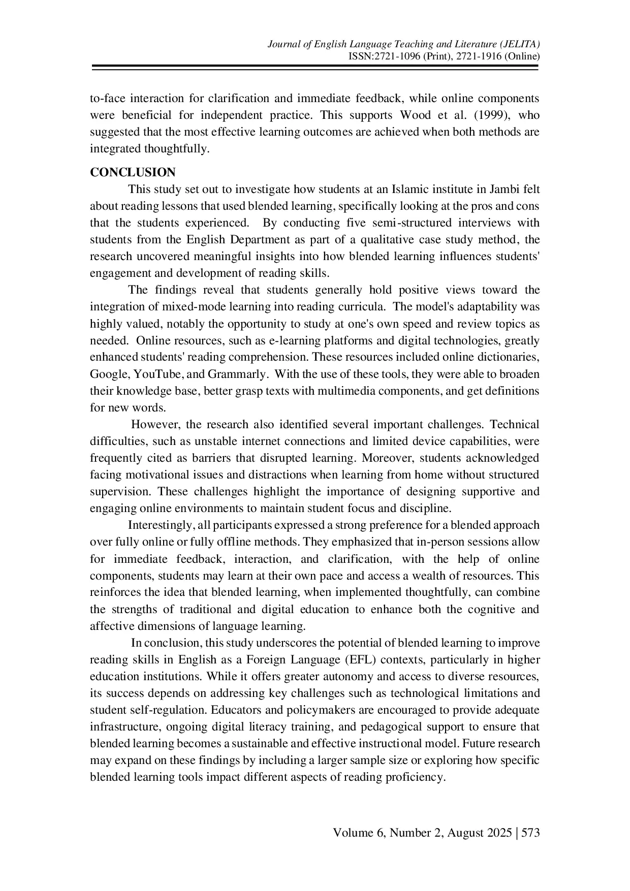 JURIS The Students Views on Blended Learning Used on Reading Skills A Case Study in One of Institutes in Jambi