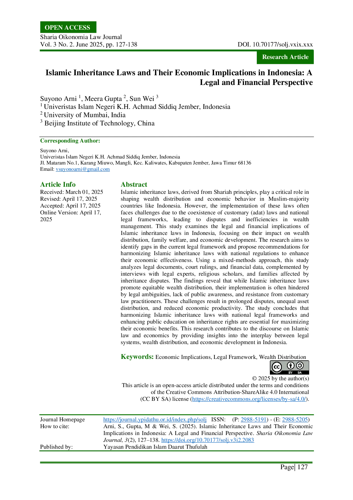 JURIS Islamic Inheritance Laws and Their Economic Implications in Indonesia A Legal and Financial Perspective
