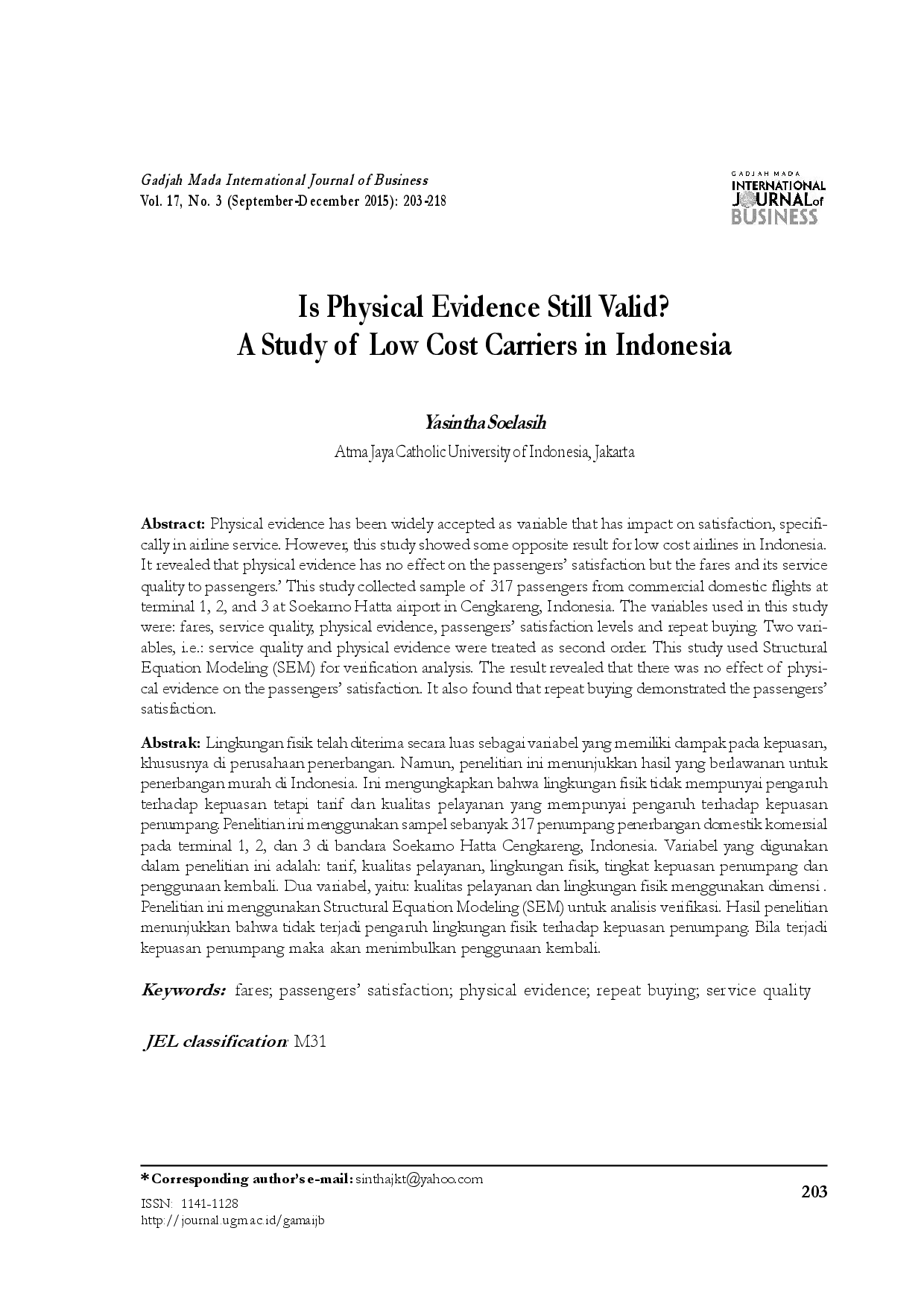 juris Is Physical Evidence Still Valid A Study of Low Cost Carriers in Indonesia