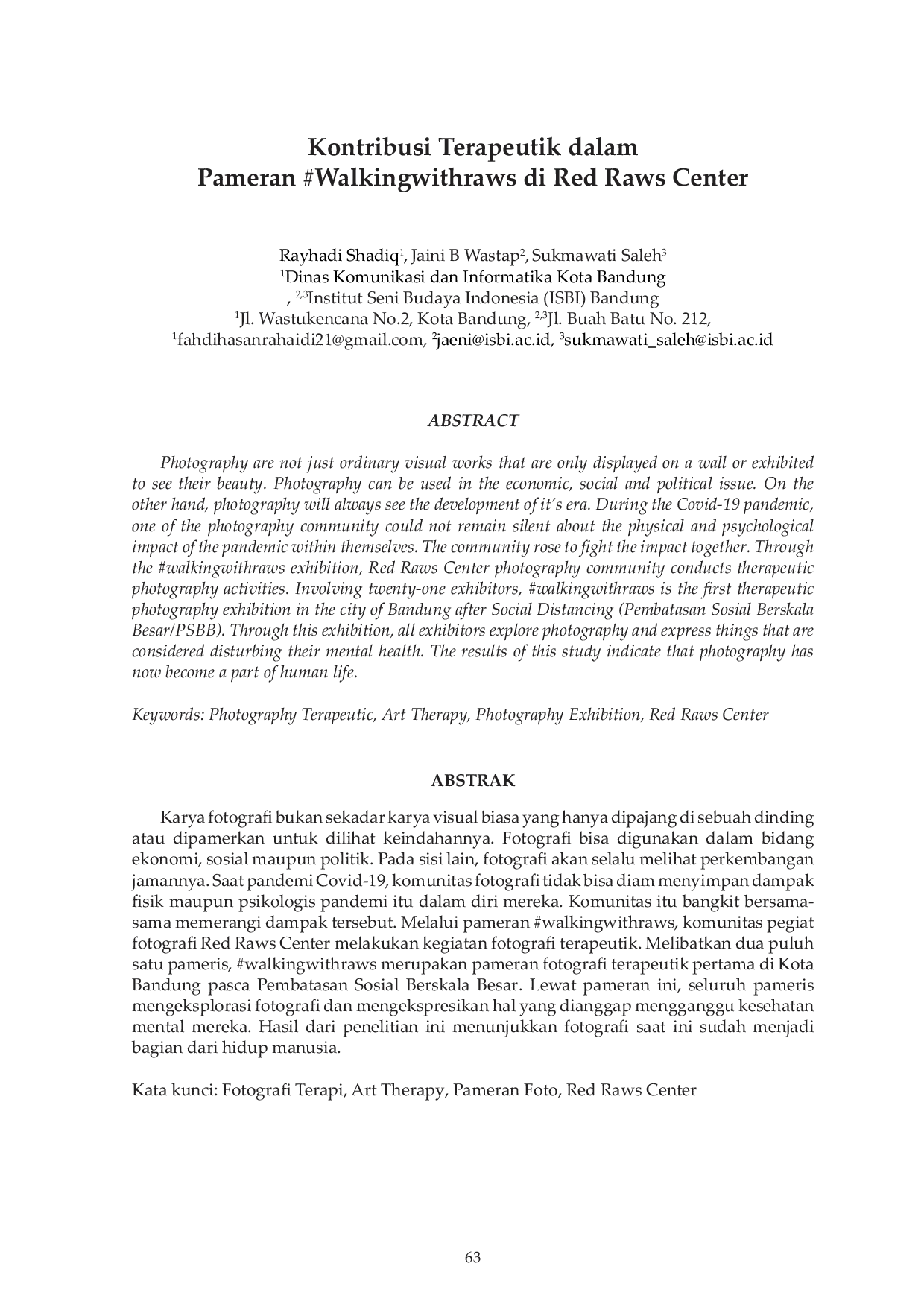 JURIS Kontribusi Terapeutik dalam Pameran Walkingwithraws di Red Raws Center