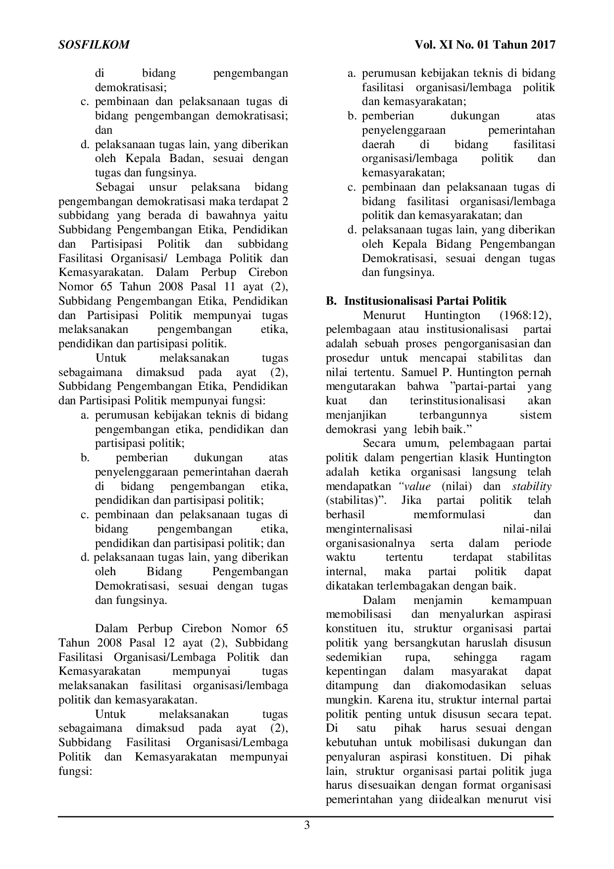 JURIS Peranan Badan Kesatuan Bangsa dan Perlindungan Masyarakat Terhadap Pelembagaan Partai Politik Islam di Kabupaten Cirebon