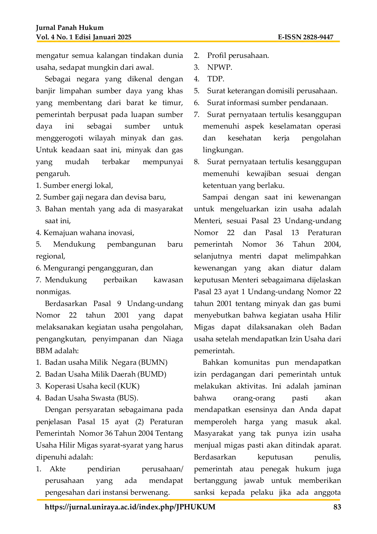 JURIS Analisis Penjatuhan Hukuman dalam Tindak Pidana Pengangkutan Minyak dan Gas Tanpa Izin