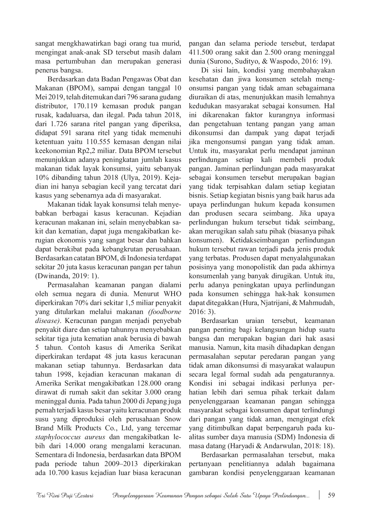 JURIS Keamanan Pangan Sebagai Salah Satu Upaya Perlindungan Hak Masyarakat Sebagai Konsumen