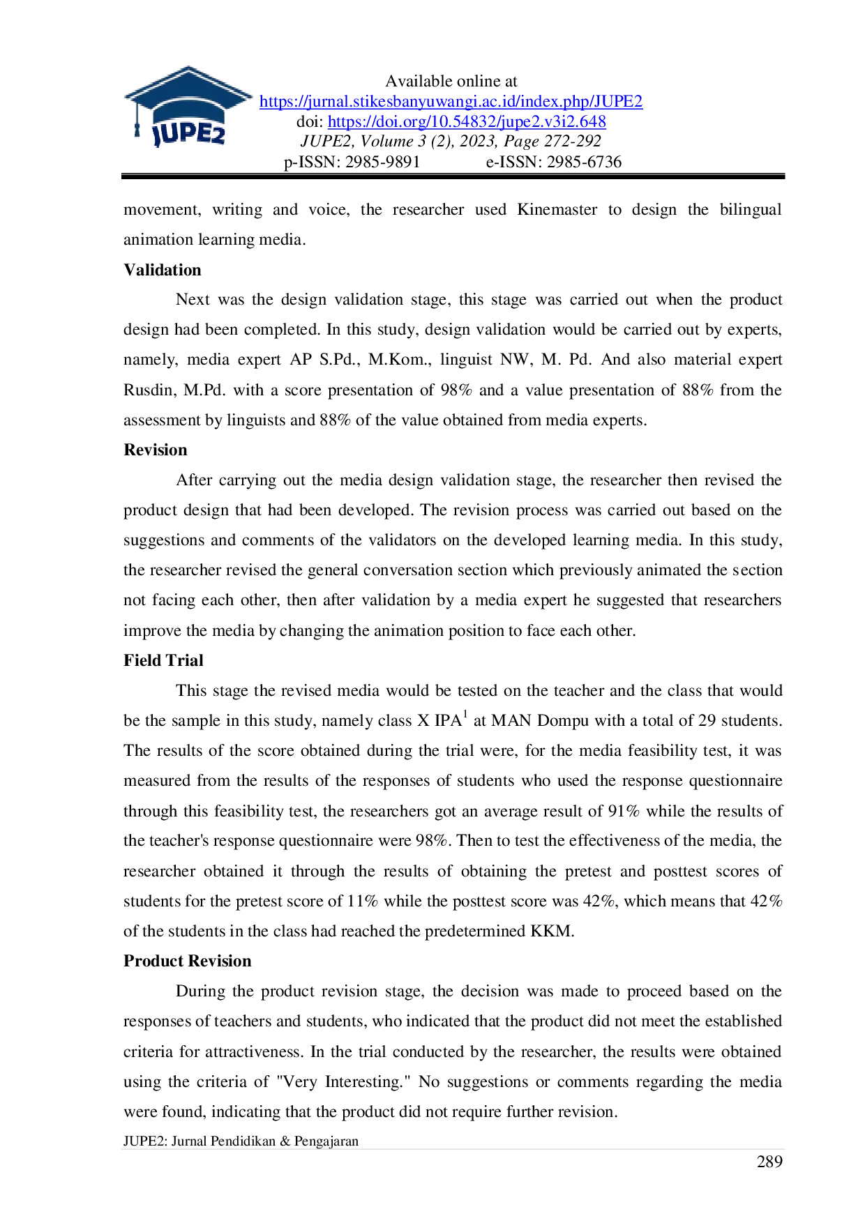 JURIS The Development of English Learning Media Based a Bilingual an Animation Video for Students at Man Dompu