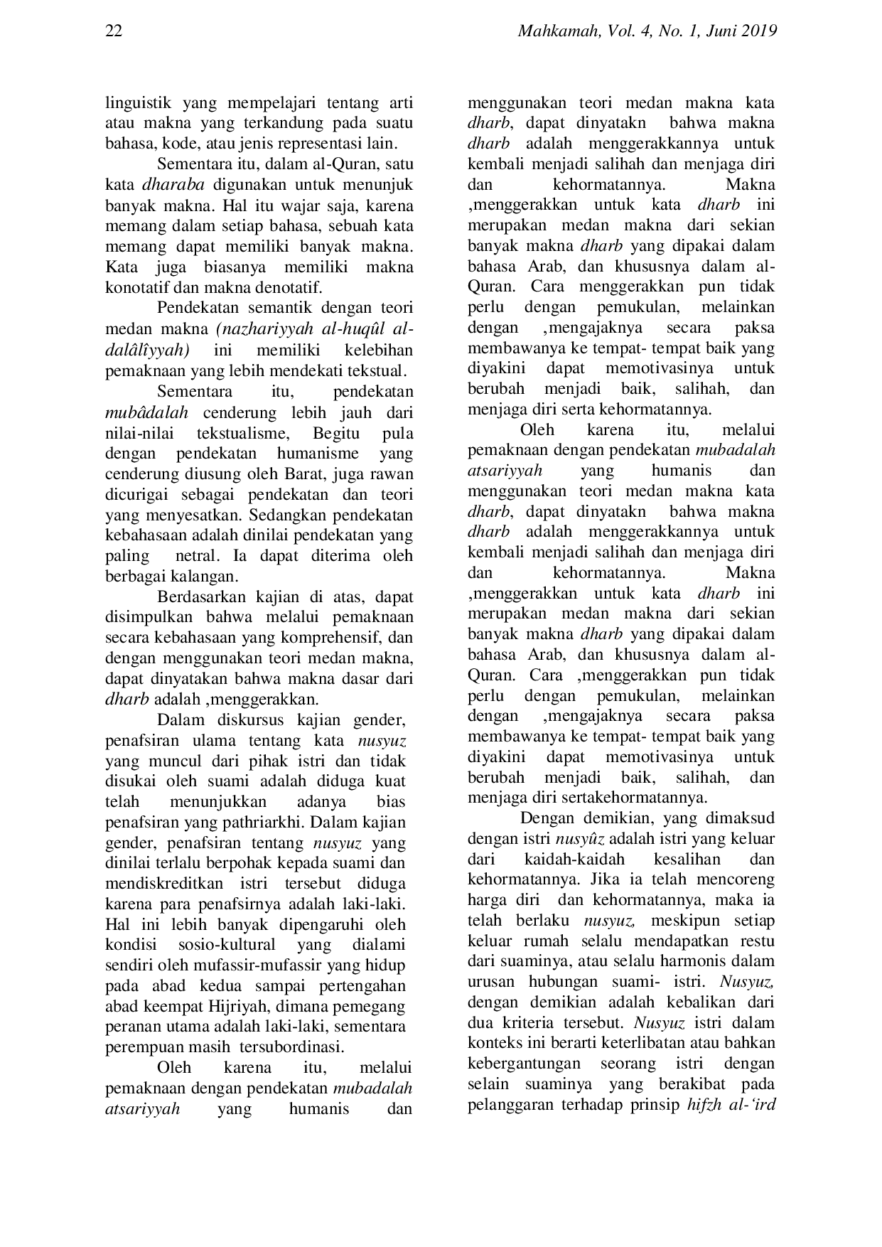 JURIS Telaah Makna Dharabah Bagi Istri Nusyuz Dalam Perspektif Gender