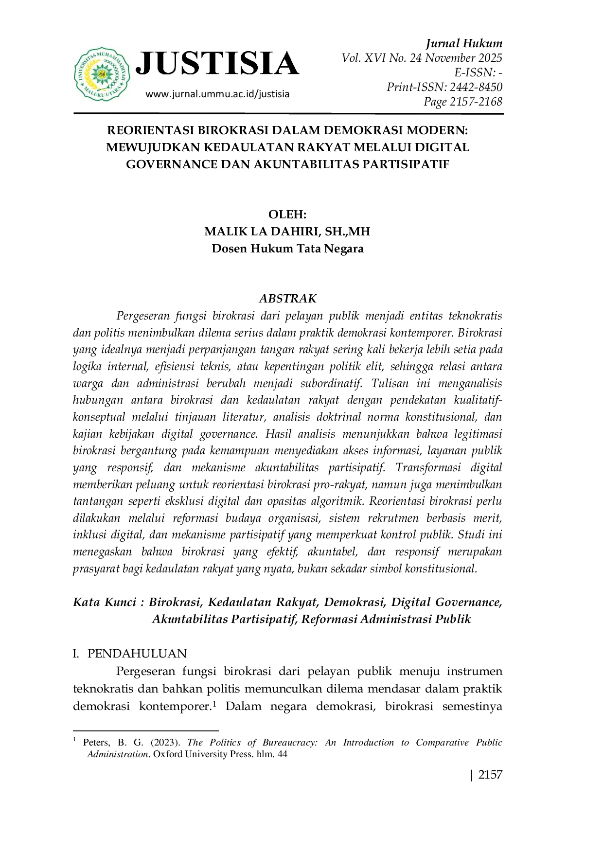 JURIS Reorientasi Birokrasi Dalam Demokrasi Modern Mewujudkan Kedaulatan Rakyat Melalui Digital Governance Dan Akuntabilitas Partisipatif
