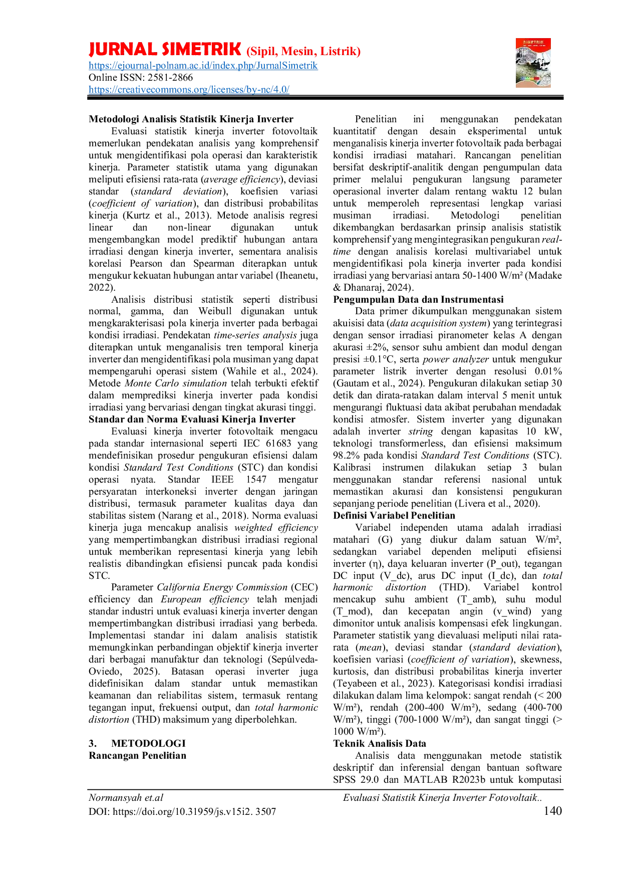 JURIS Evaluasi Statistik Kinerja Inverter Fotovoltaik Pada Variasi Kondisi Irradiasi Matahari