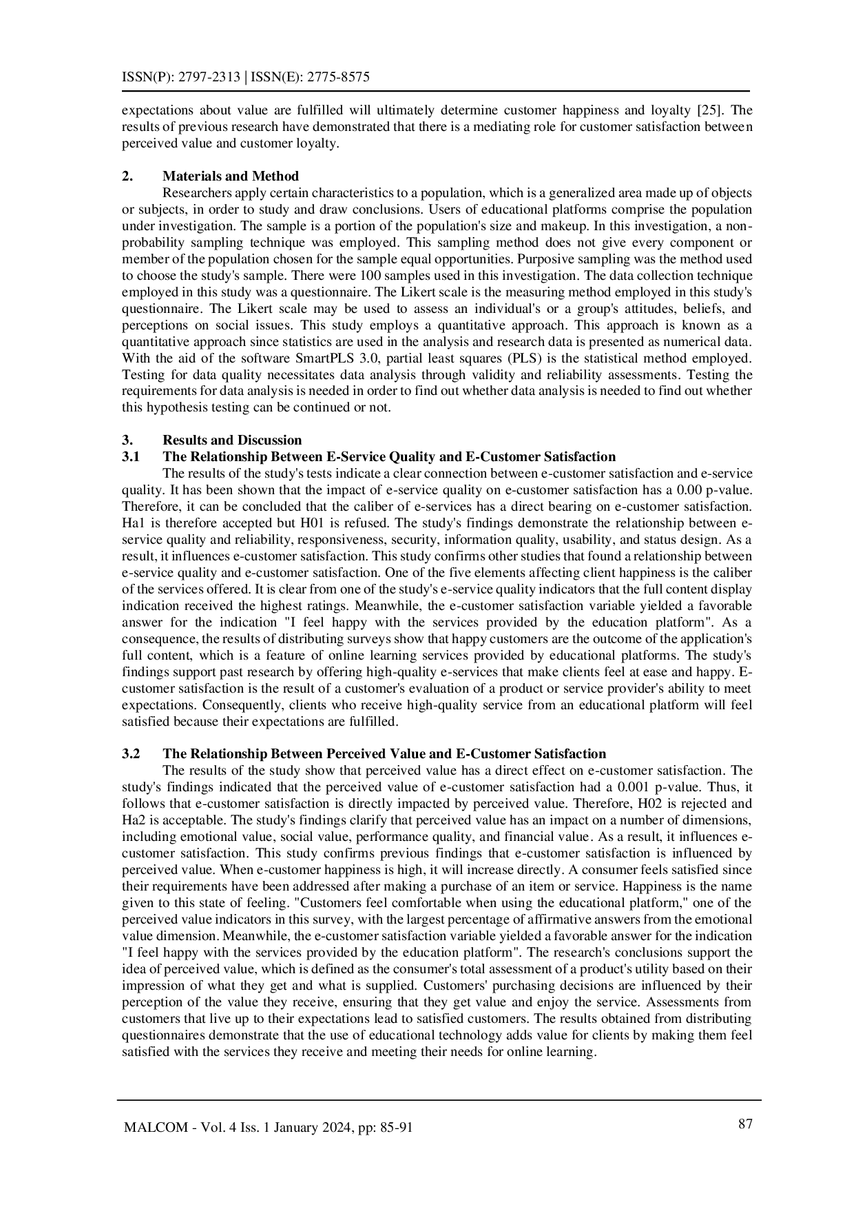 juris Analysis of The Influence of Electronic Customer Satisfaction Application Perceived Value and Electronic Service Quality on Electronic Customer Loyalty of Ruang Guru Application Users