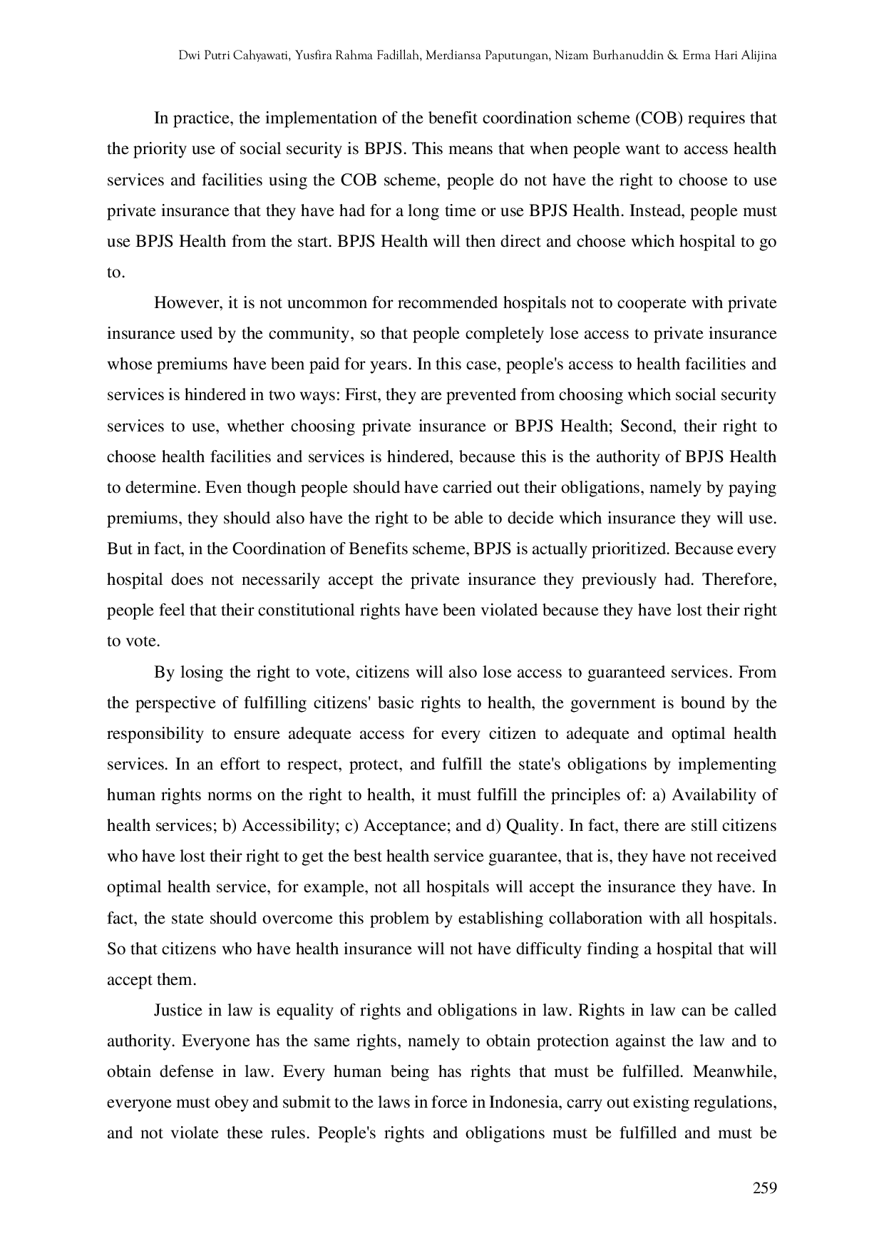 JURIS Discourse on The Fulfillment of Human Rights in The Health Field Under BPJS Health Benefits Coordination Policy
