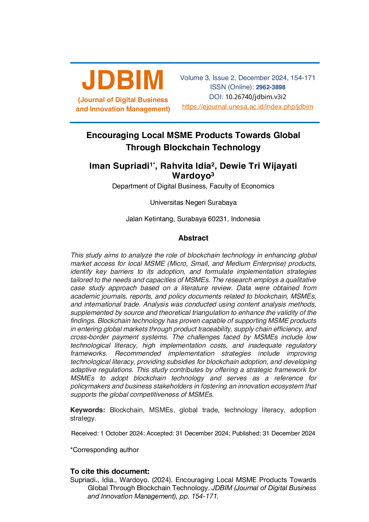 JURIS Encouraging Local MSME Products Towards Global Through Blockchain Technology