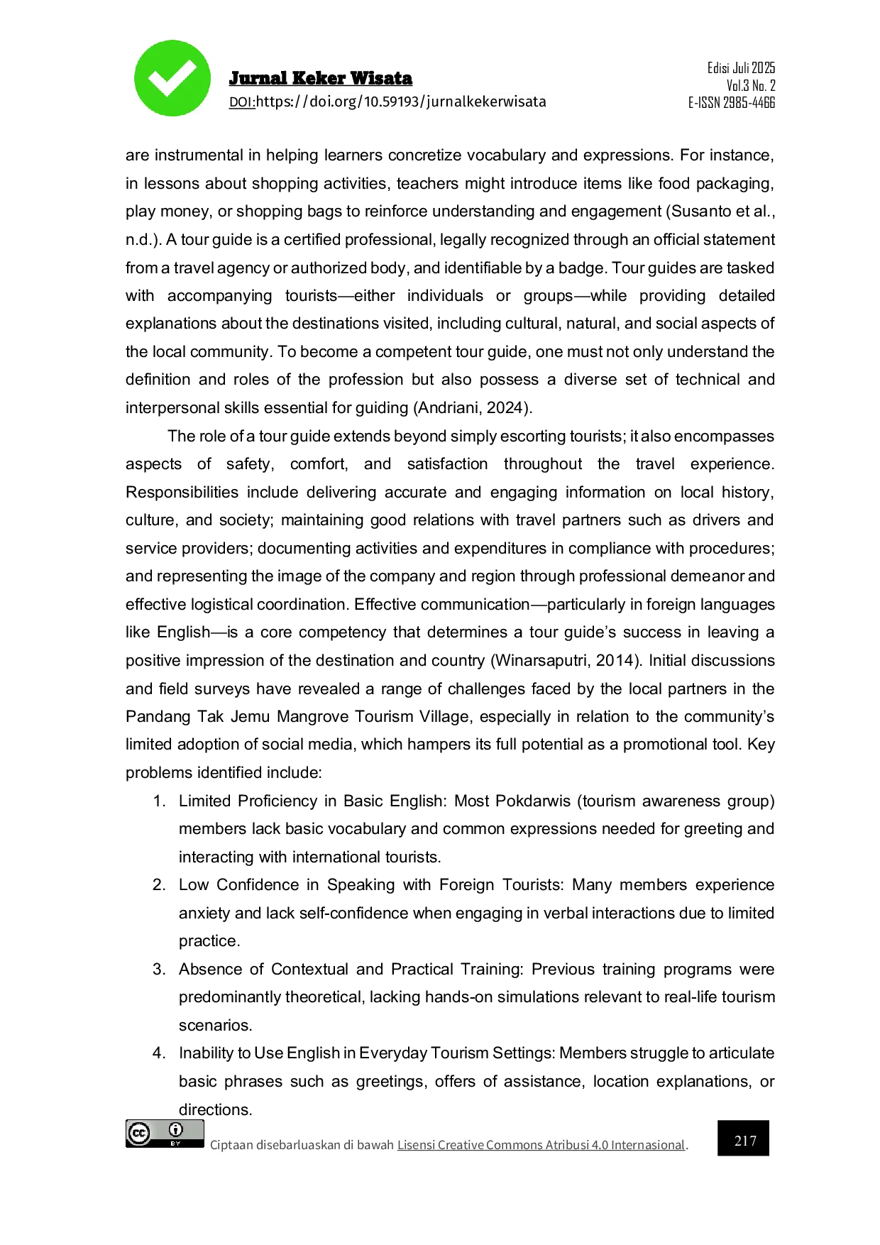 JURIS Developing Basic English Conversational Skills via Cooperative Learning Strategies and Realia Based Instruction in the Community of Pandang Tak Jemu Tourism Village