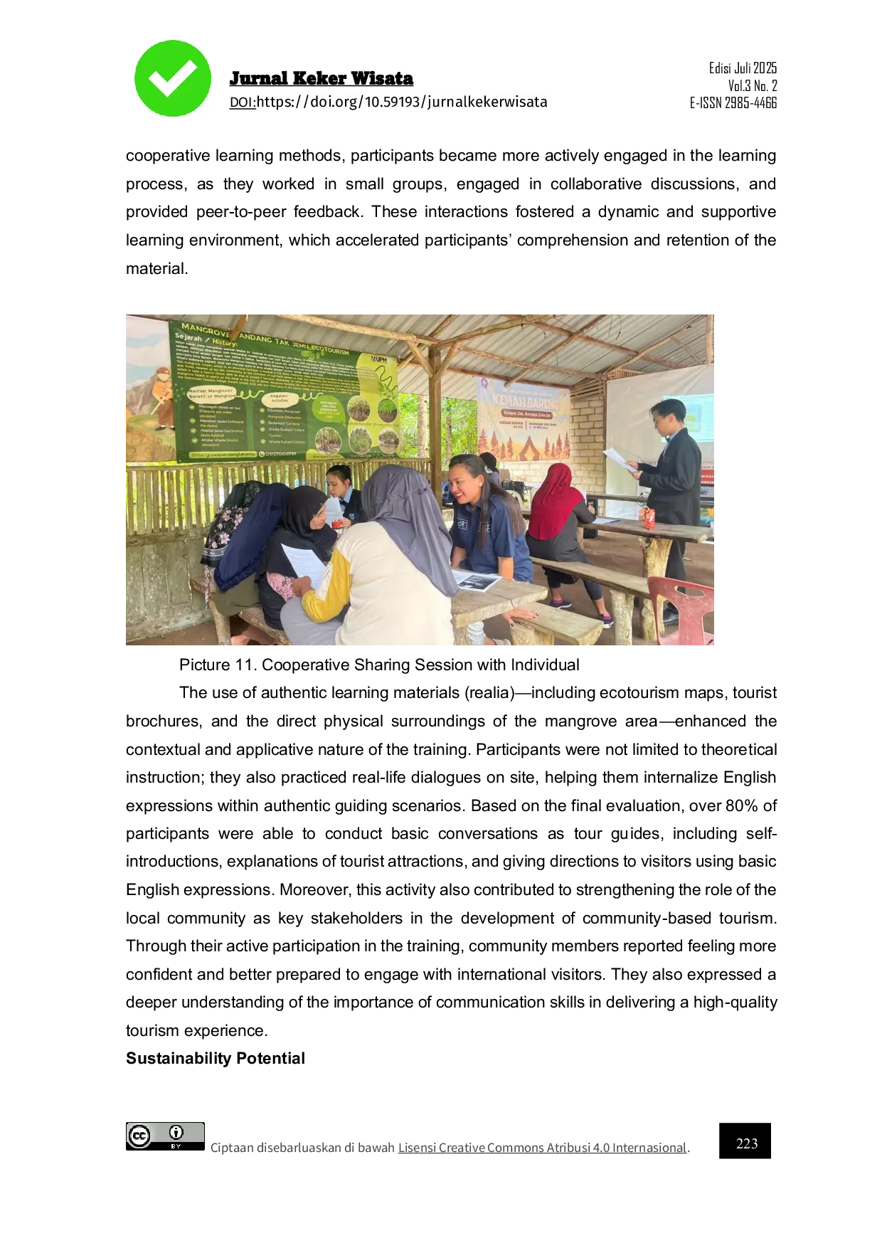 JURIS Developing Basic English Conversational Skills via Cooperative Learning Strategies and Realia Based Instruction in the Community of Pandang Tak Jemu Tourism Village