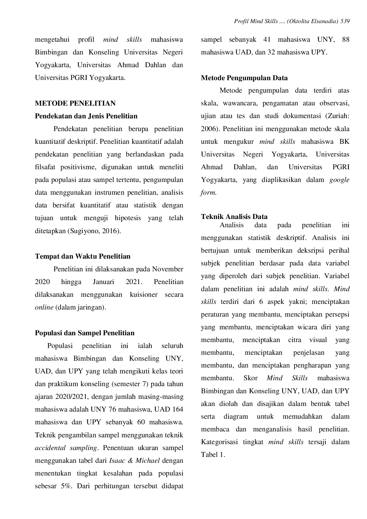 JURIS Profil Mind Skills Mahasiswa Bimbingan dan Konseling di Yogyakarta