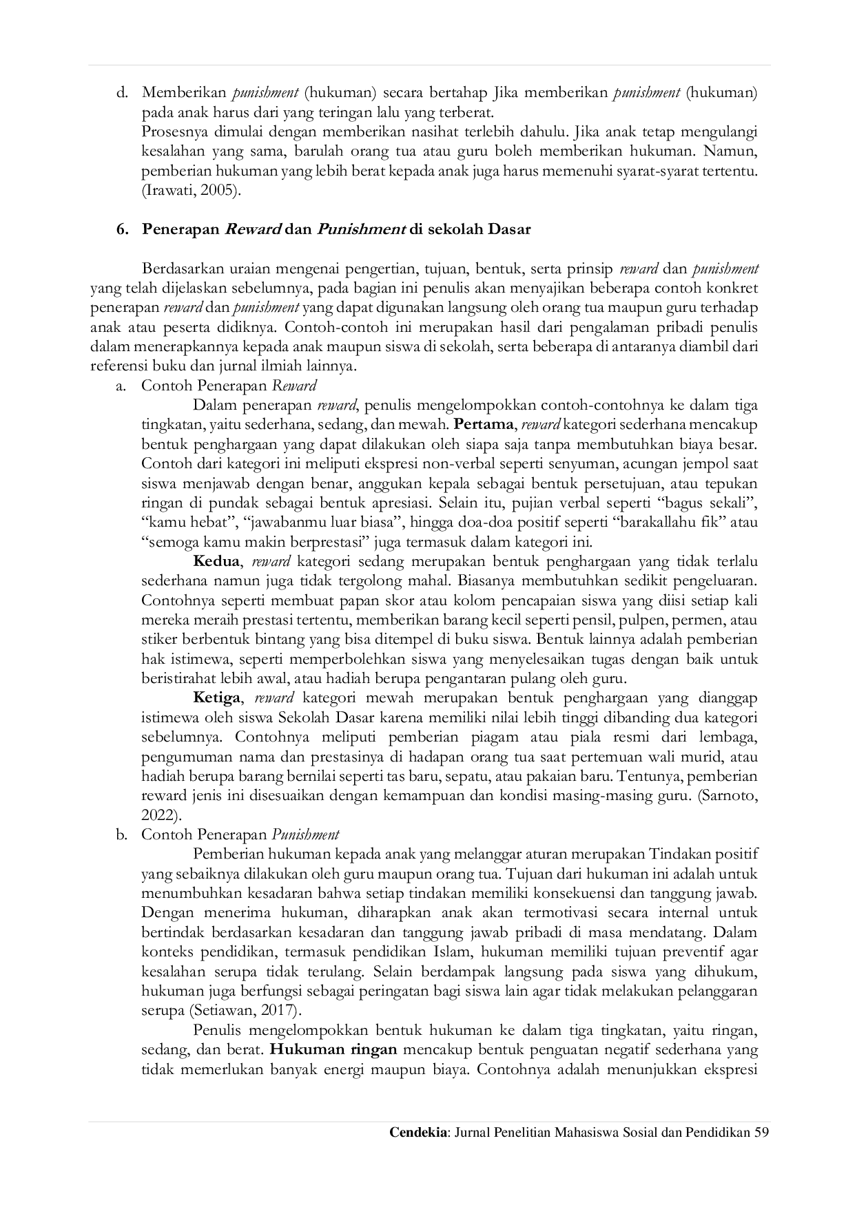 JURIS Implementasi Reward Dan Punishment Dalam Pengelolaan Kelas Di Sekolah Dasar