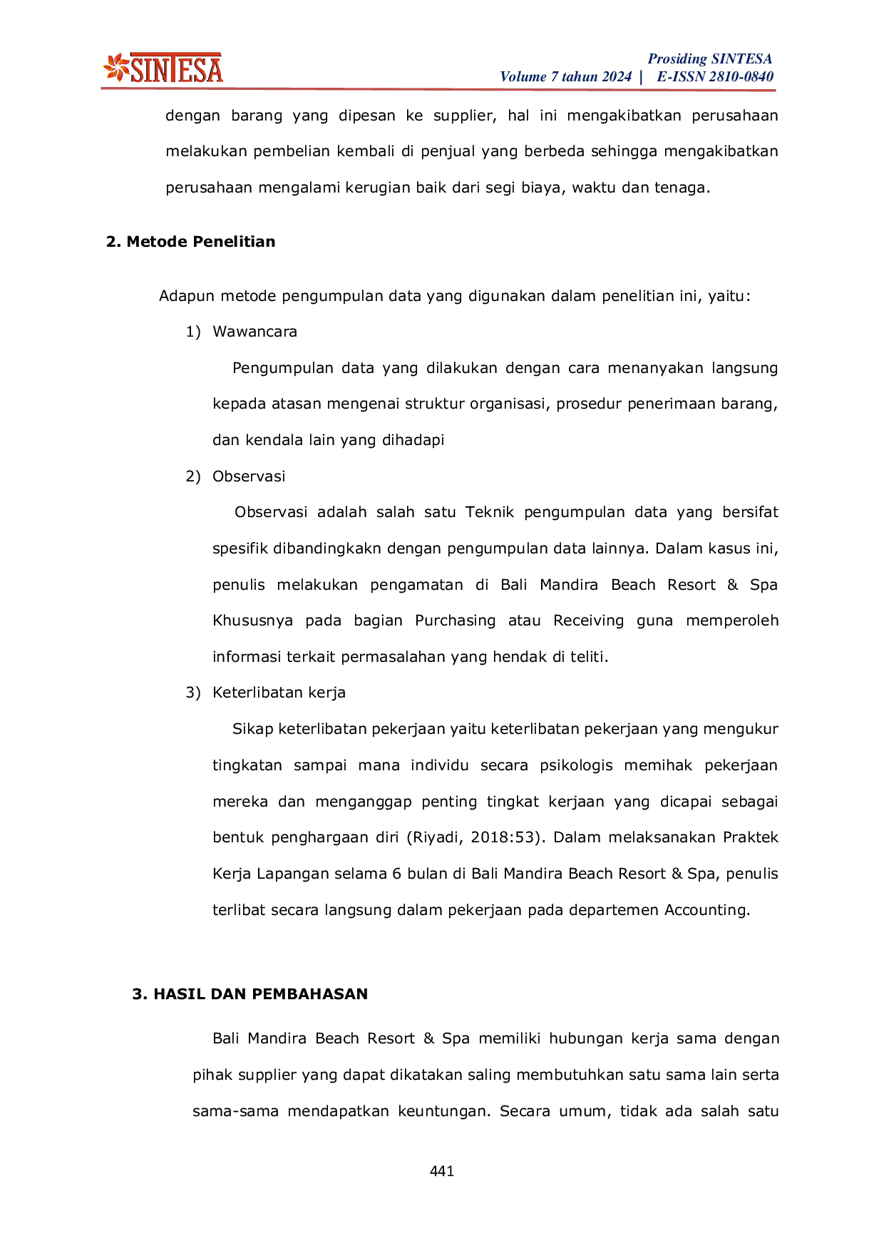 JURIS Analisis Sistem Pengendalian Internal Penerimaan Barang Pada Bali Mandira Beach Resort Spa