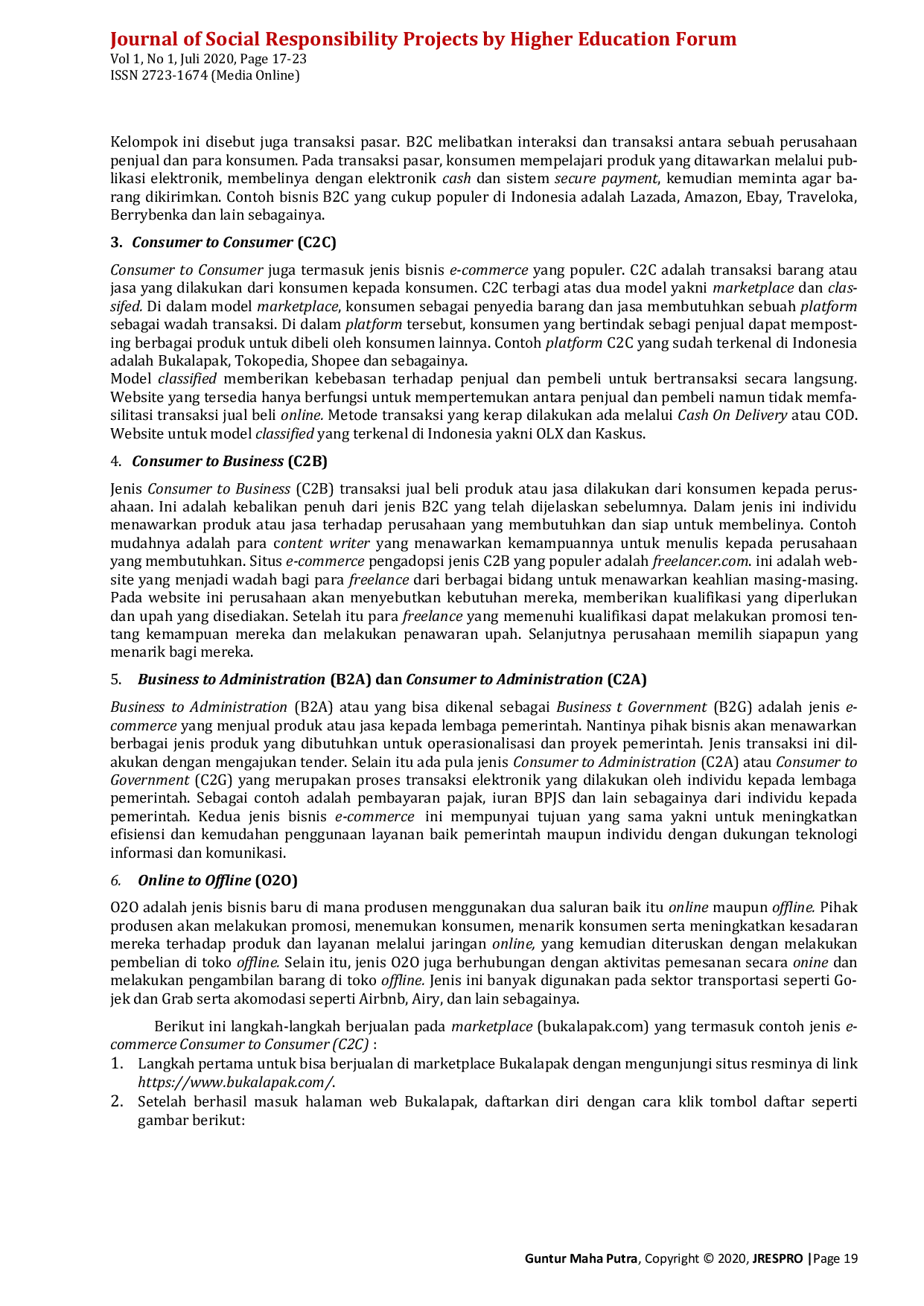 JURIS Kewirausahaan Berbasis E Commerce Untuk Meningkatkan Pendapatan Keluarga di Polsek Porsea