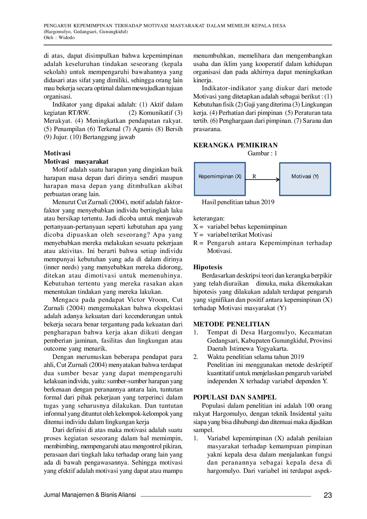 JURIS PENGARUH KEPEMIMPINAN TERHADAP MOTIVASI MASYARAKAT DALAM MEMILIH KEPALA DESA Hargomulyo Gedangsari Gunungkidul