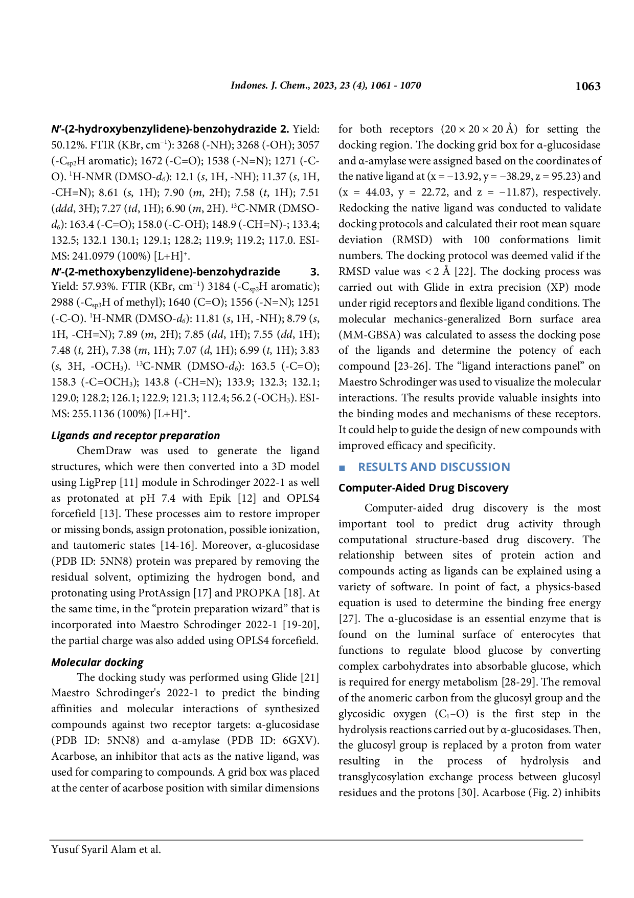 JURIS Synthesis and Antidiabetic Evaluation of N Benzylidenebenzohydrazide Derivatives by In Silico Studies