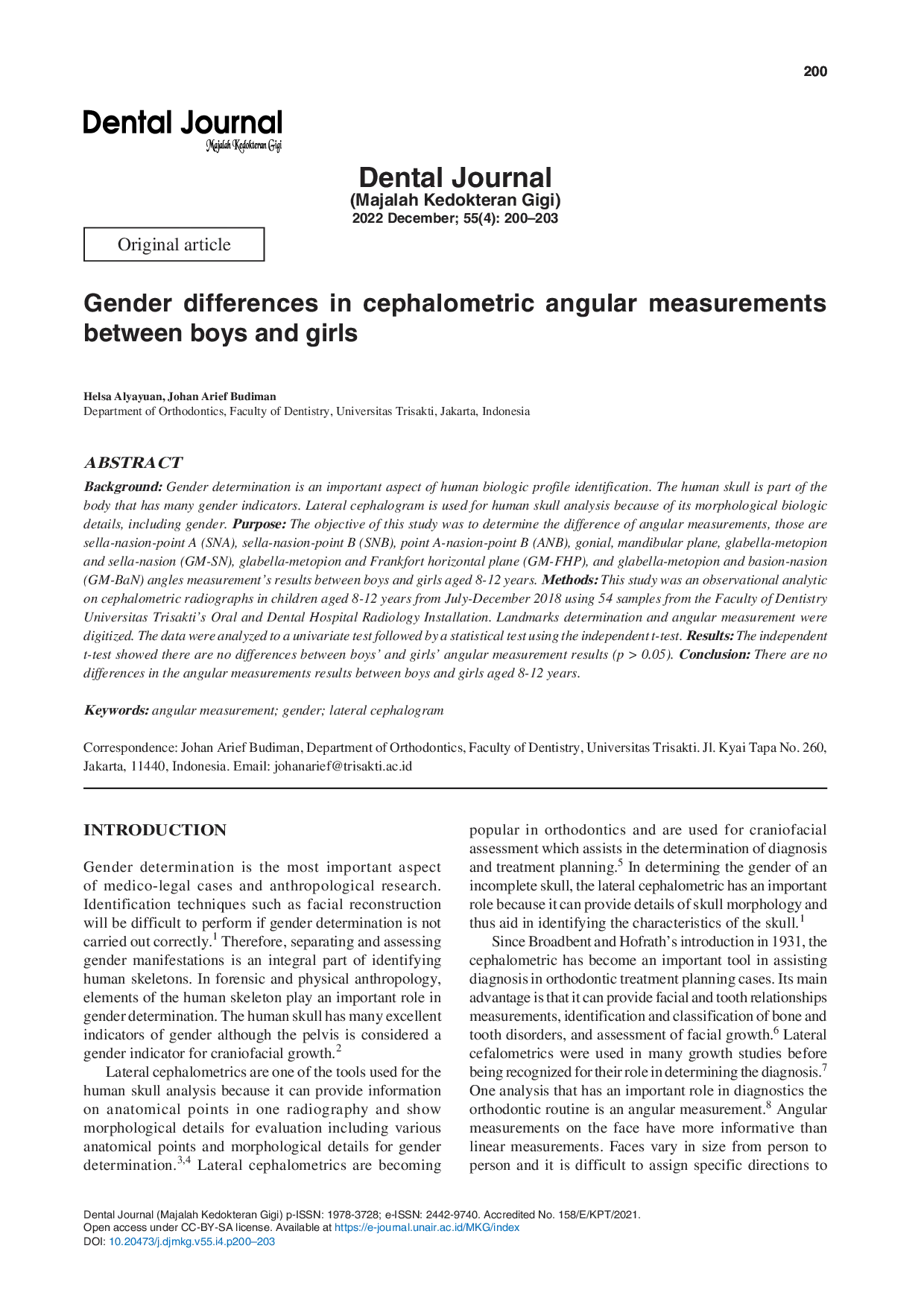 JURIS Gender differences in cephalometric angular measurements between boys and girls