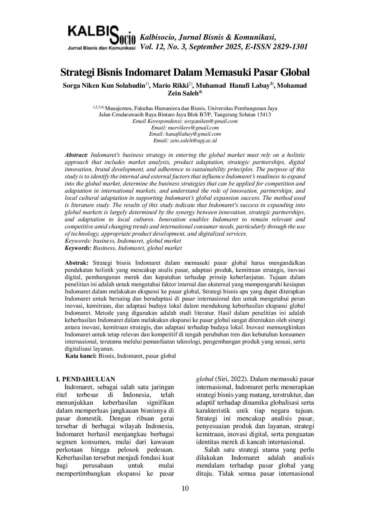 JURIS Strategi Bisnis Indomaret Dalam Memasuki Pasar Global