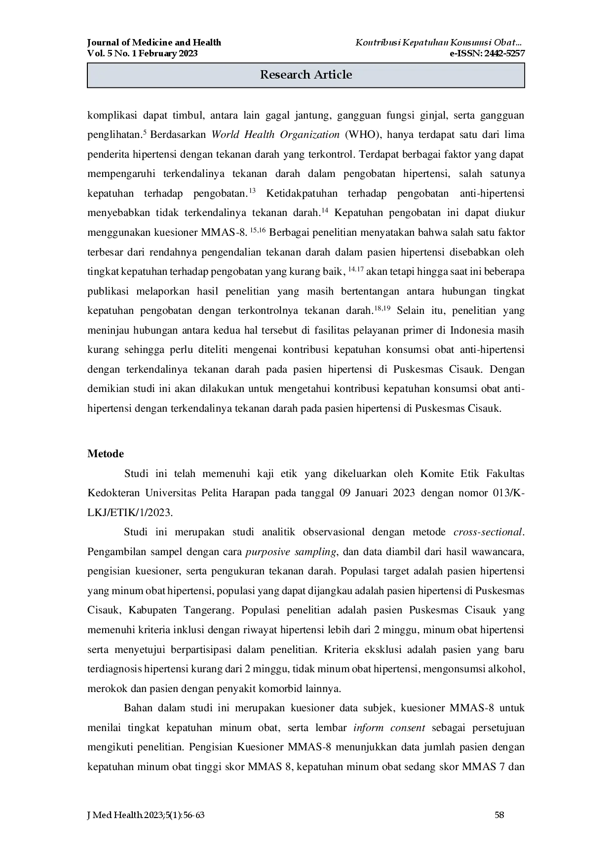 juris Kontribusi Kepatuhan Konsumsi Obat Antihipertensi dan Terkendalinya Tekanan Darah Pasien Hipertensi di Puskesmas Cisauk Kabupaten Tangerang Banten