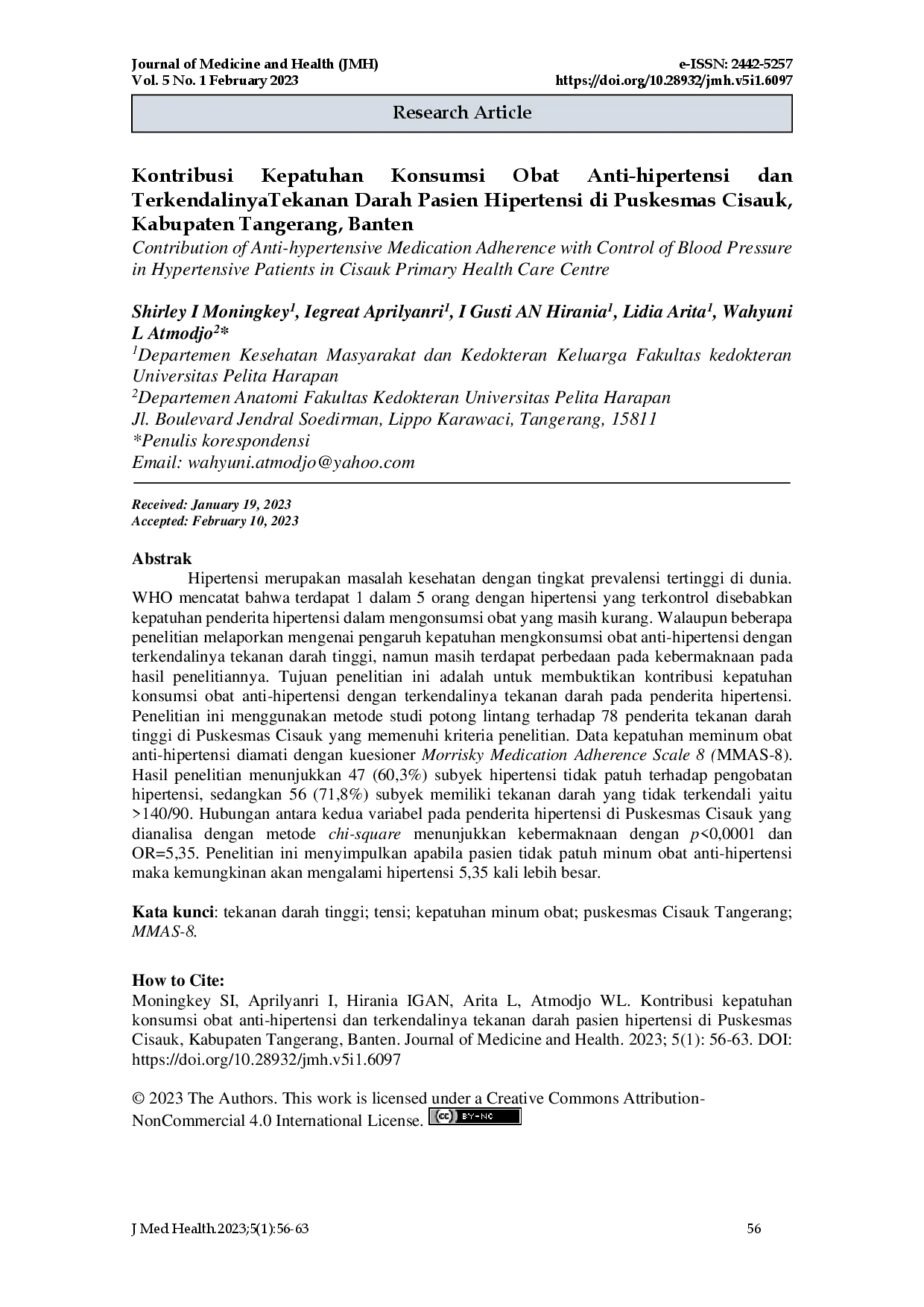 juris Kontribusi Kepatuhan Konsumsi Obat Antihipertensi dan Terkendalinya Tekanan Darah Pasien Hipertensi di Puskesmas Cisauk Kabupaten Tangerang Banten