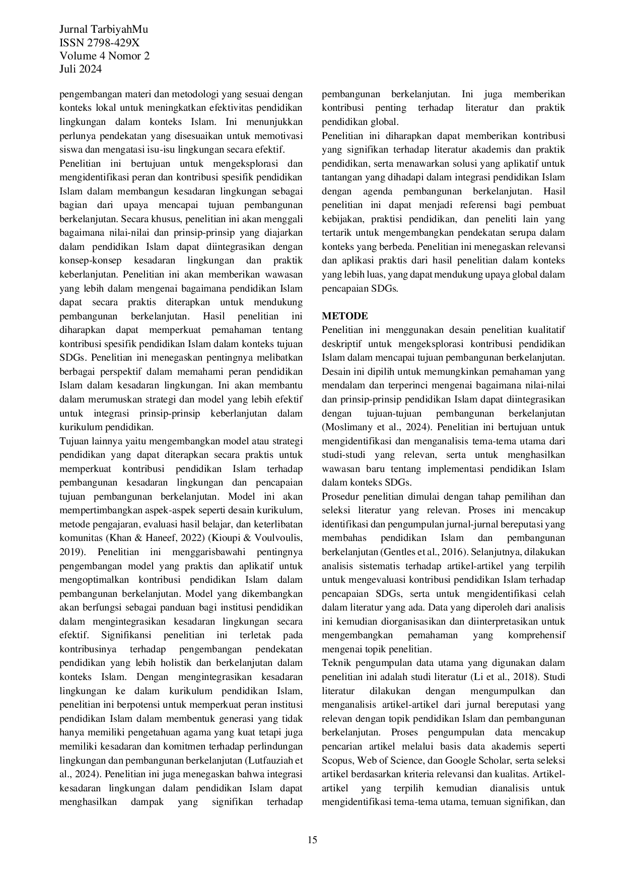 JURIS Membangun Kesadaran Lingkungan Melalui Kurikulum Pendidikan Islam Kontribusi terhadap SDGs