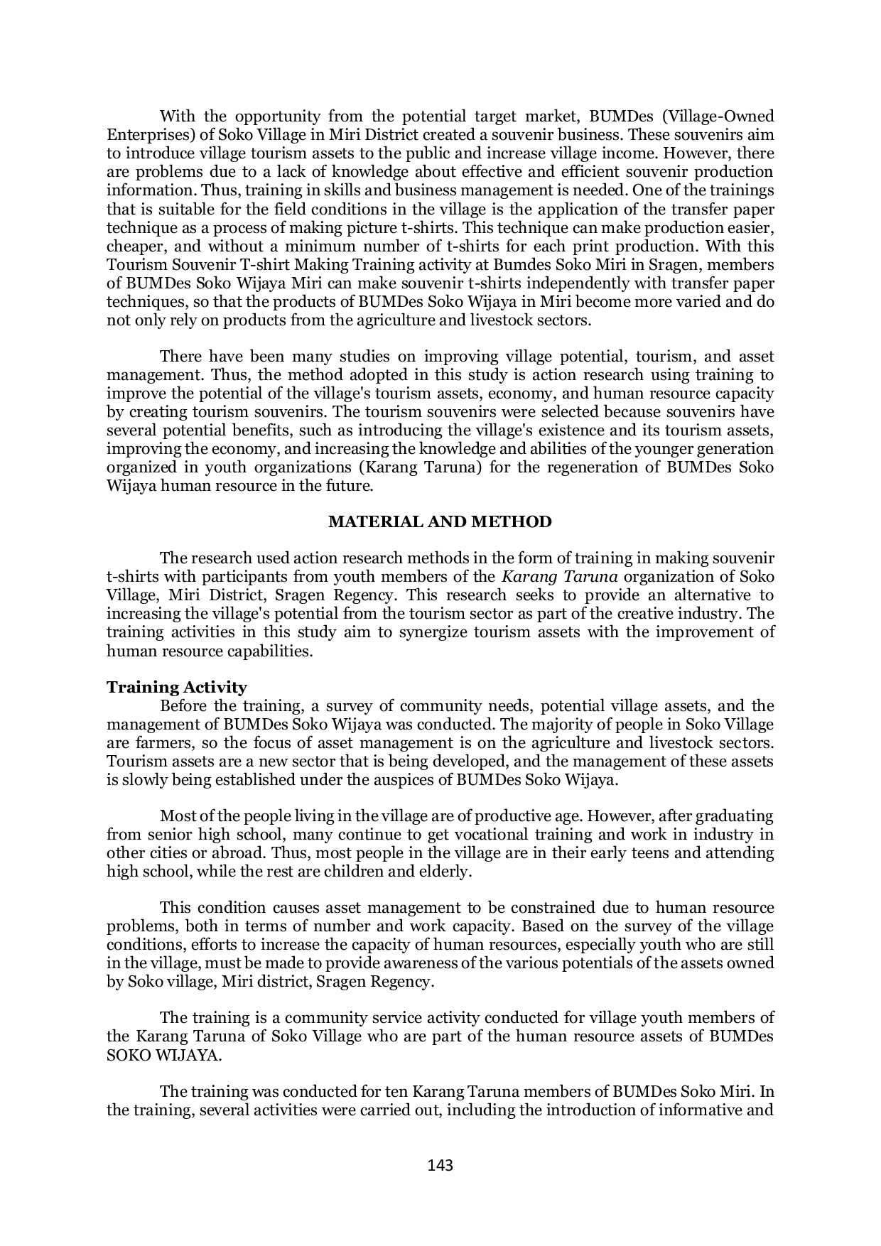 JURIS Improving The Potential of Tourism Assets Through Souvenirs in Soko Village Miri District Sragen Regency