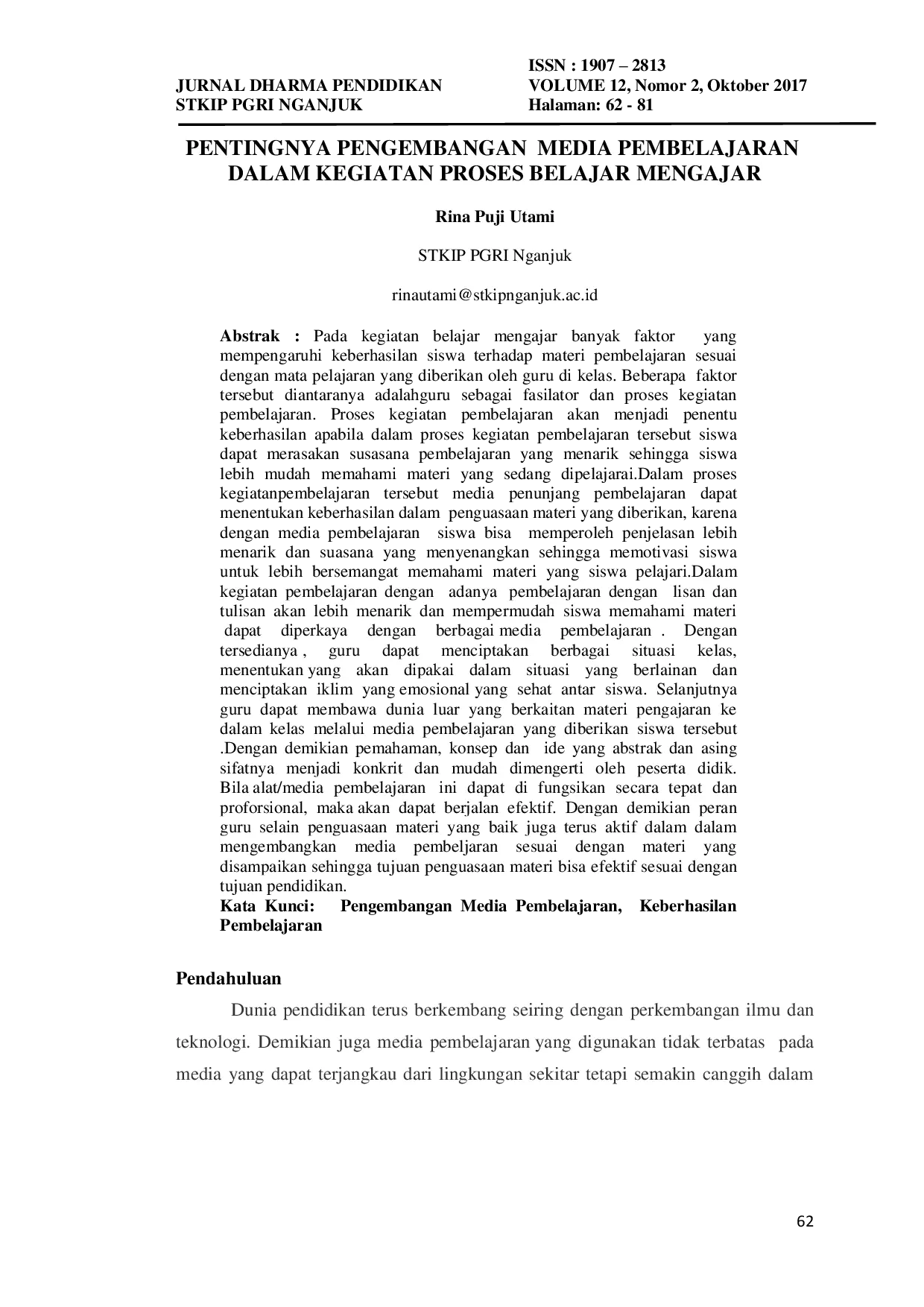 JURIS Pentingnya Pengembangan Media Pembelajaran Dalam Kegiatan Proses Belajar Mengajar