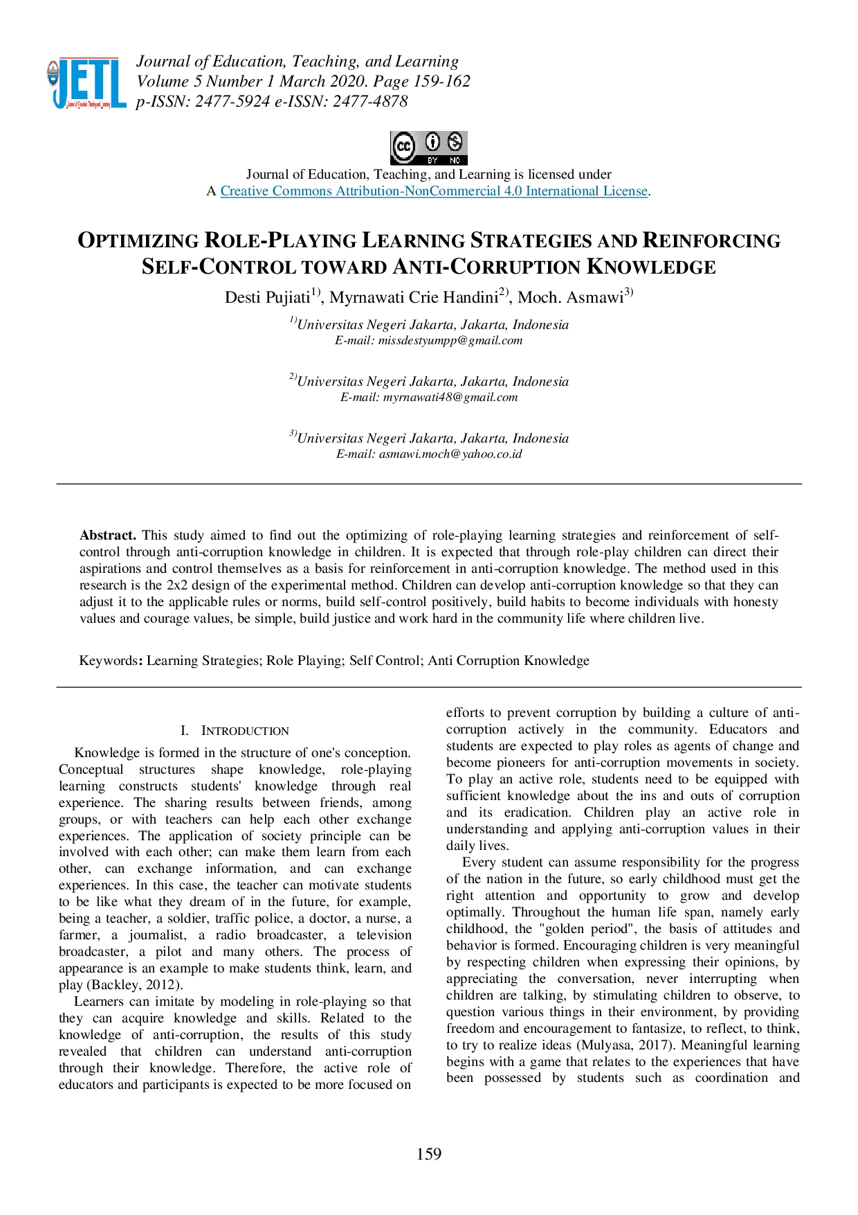 juris Optimizing Role Playing Learning Strategies and Reinforcing Self Control toward Anti Corruption Knowledge