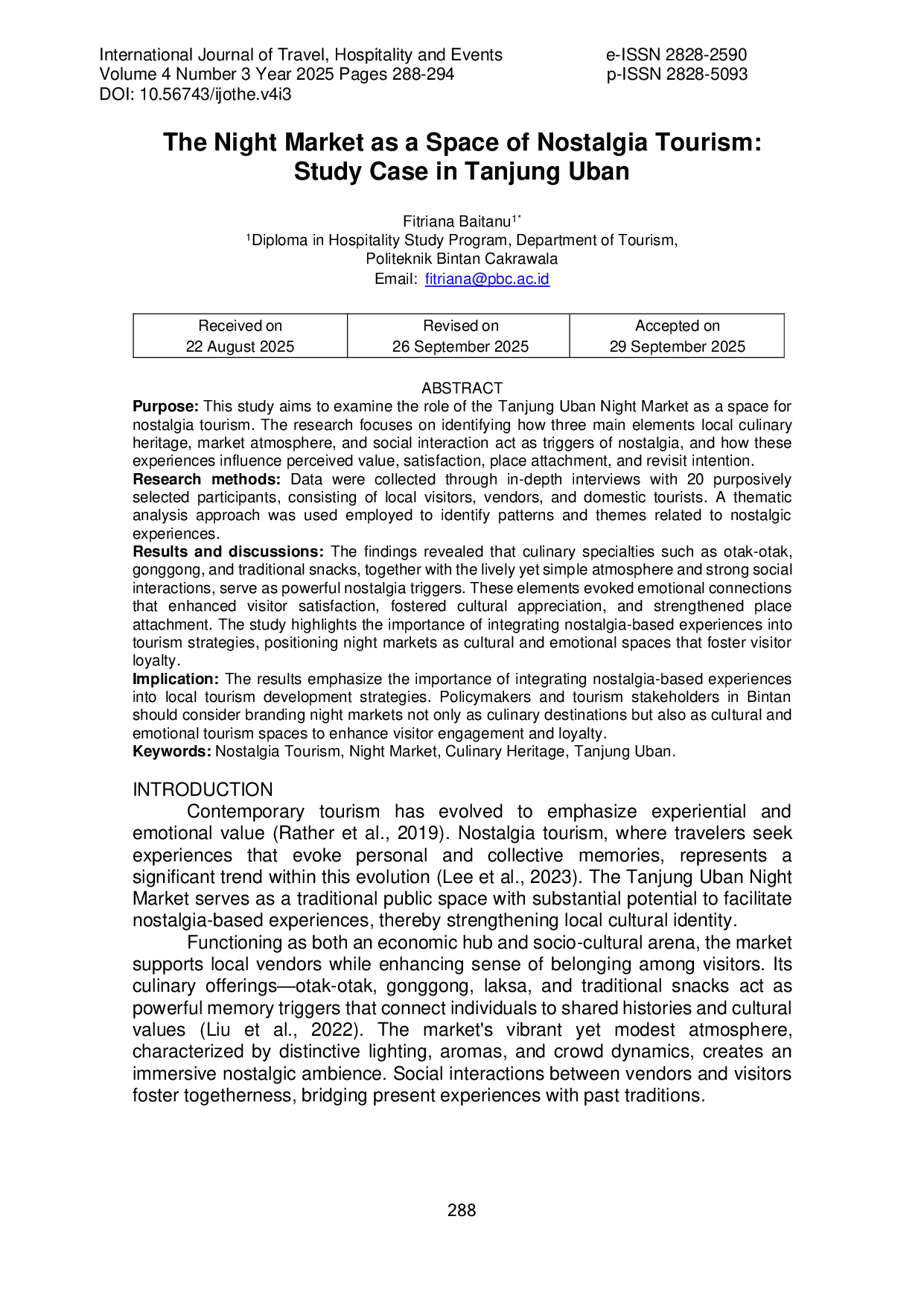 JURIS The Night Market as a Space of Nostalgia Tourism Study Case in Tanjung Uban The Night Market as a Space of Nostalgia Tourism Study Case in Tanjung Uban