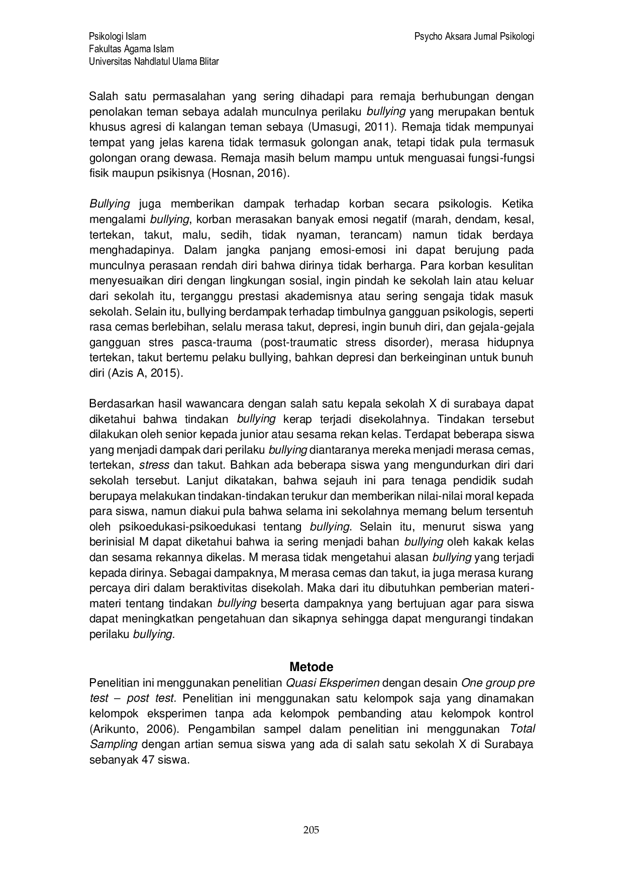 JURIS Psikoedukasi Untuk Meningkatkan Pengetahuan Dan Sikap Remaja Tentang Dampak Bullying Pada Sekolah X Di Surabaya