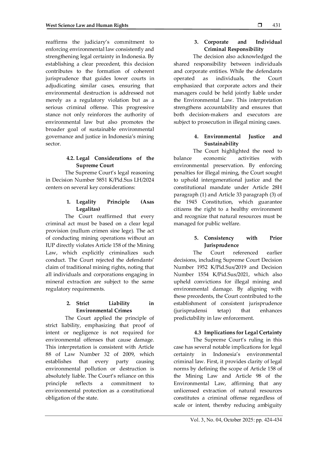 JURIS The Impact of Supreme Court Decision Number 5851 K Pid Sus LH 2024 on Legal Certainty in Illegal Mining Cases