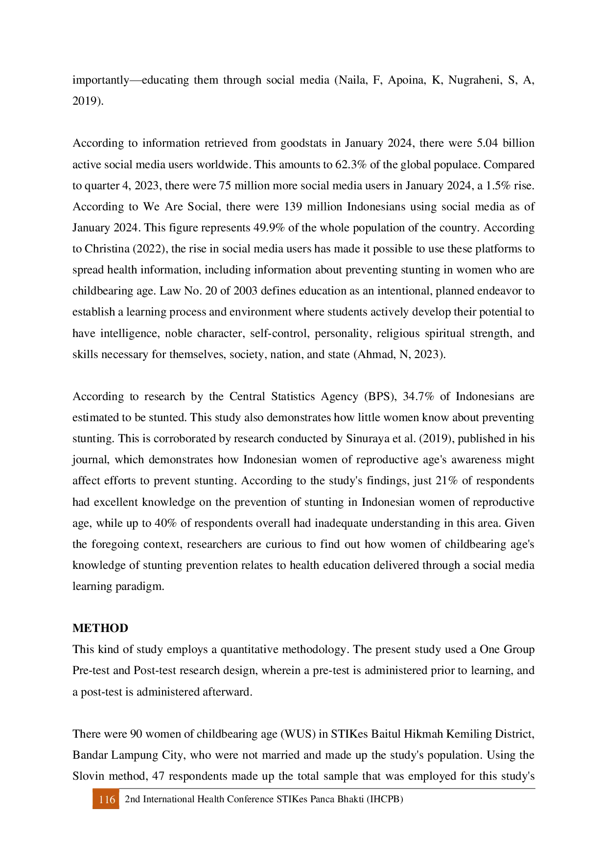 JURIS The Relationship Between Providing Health Education with a Learning Model Using Social Media on the Knowledge of Stunting Prevention among Childbearing Age Women