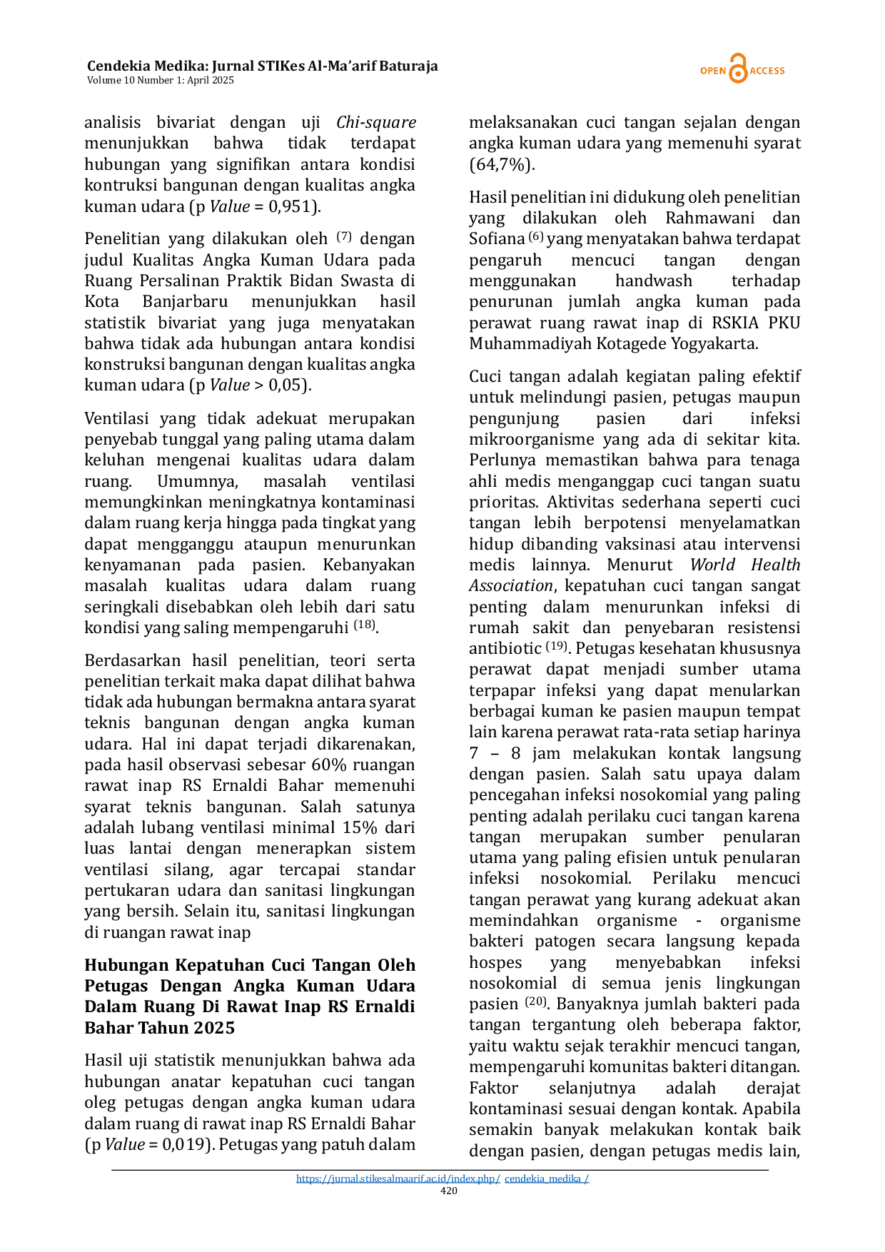 JURIS Analysis of Factors Associated with Indoor Air Germ Counts in Inpatient Rooms at Ernaldi Bahar Hospital
