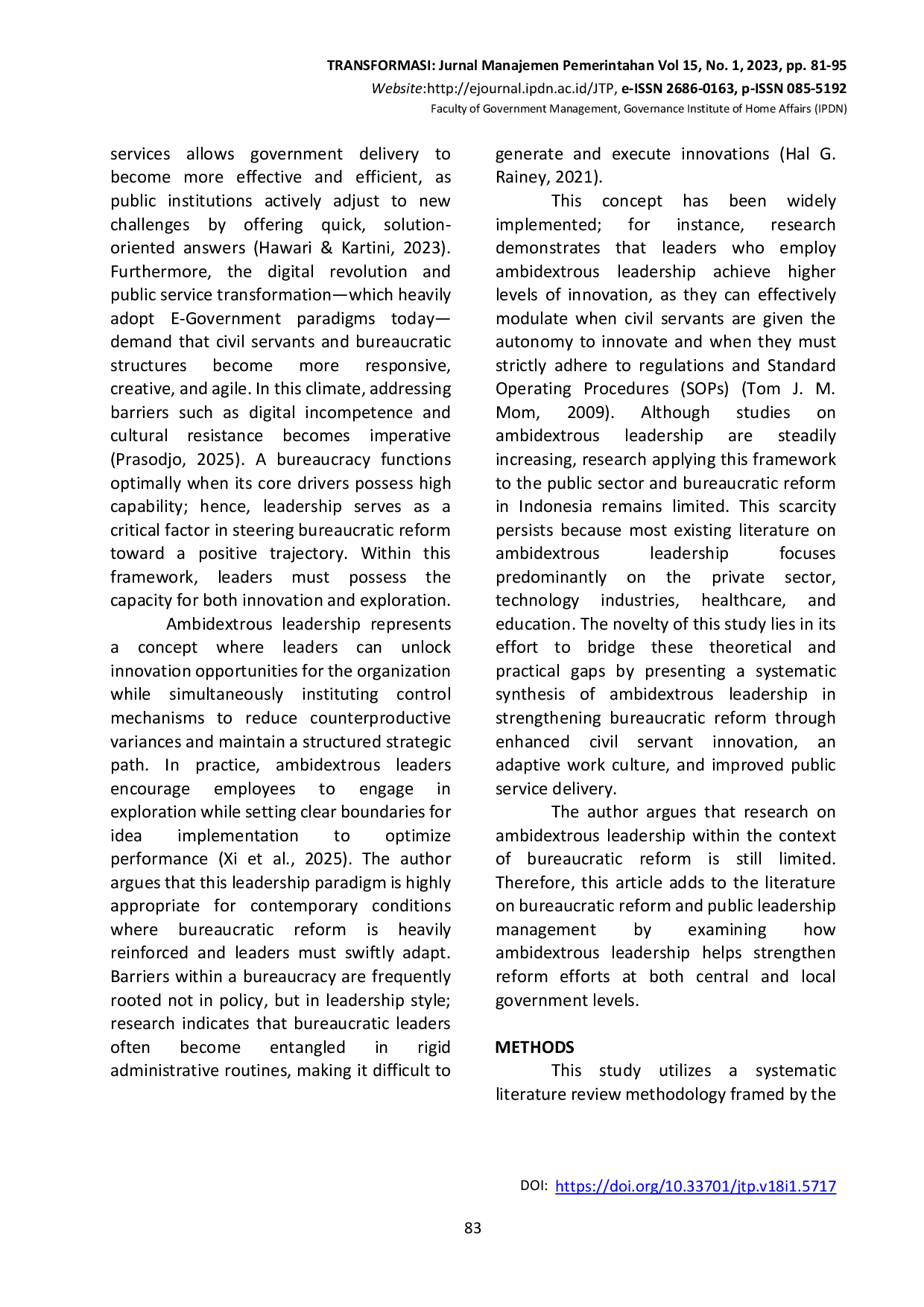 JURIS Ambidextrous Leadership sebagai Penggerak Reformasi Birokrasi Menyeimbangkan Inovasi dan Stabilitas dalam Organisasi Pemerintahan