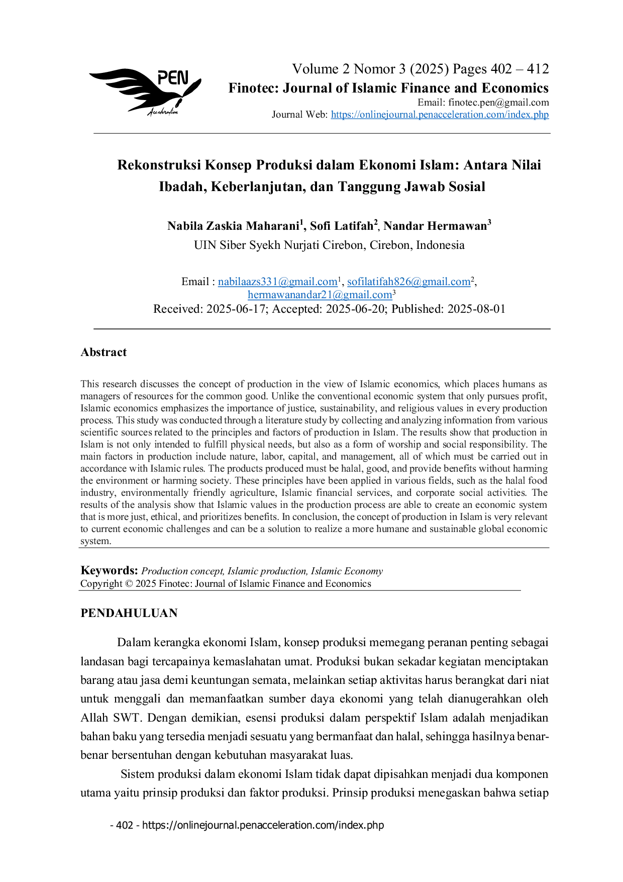 JURIS Rekonstruksi Konsep Produksi dalam Ekonomi Islam Antara Nilai Ibadah Keberlanjutan dan Tanggung Jawab Sosial