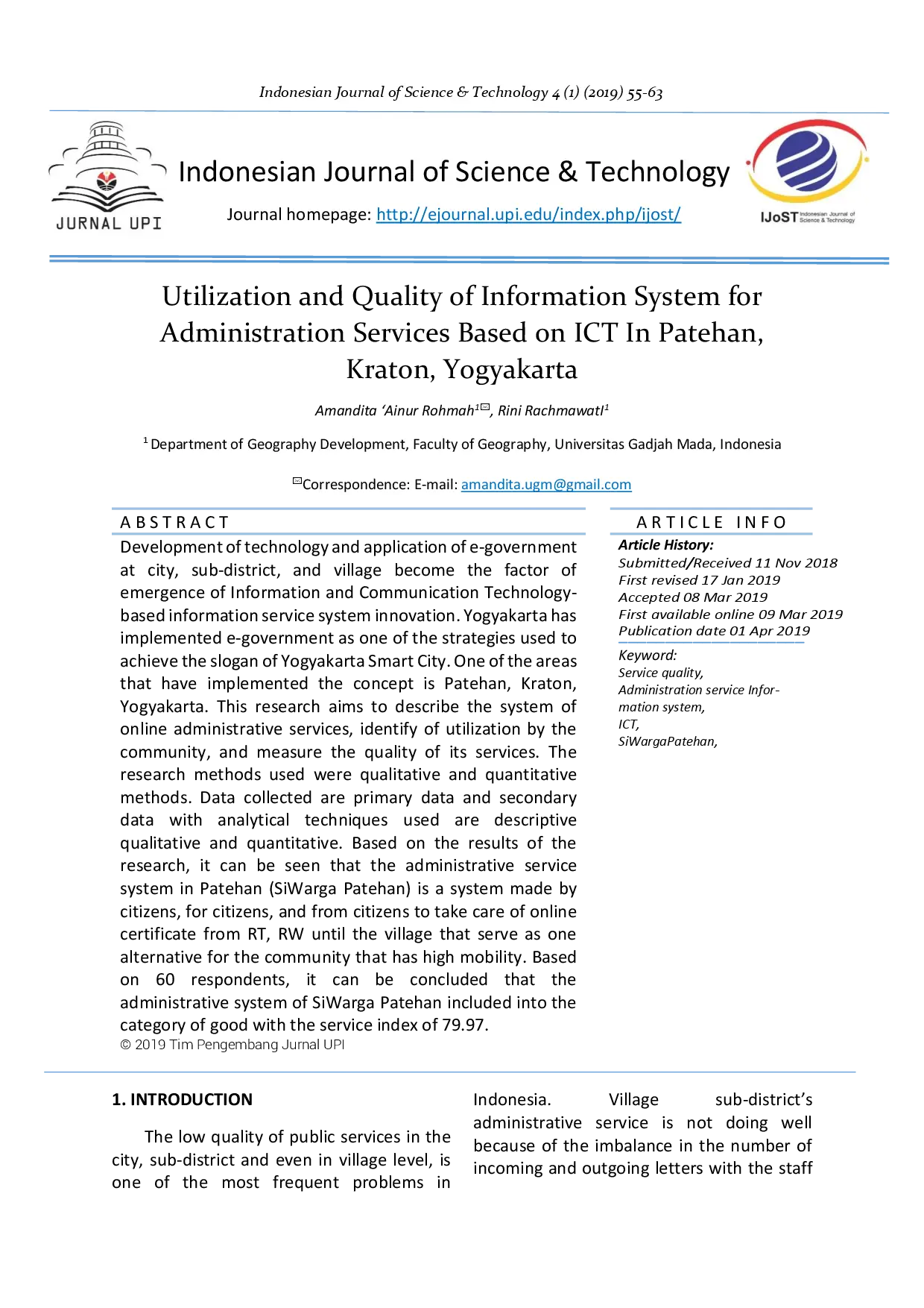 juris Utilization Quality of Information System for Administration Services Based on ICT In Patehan Kraton Yogyakarta