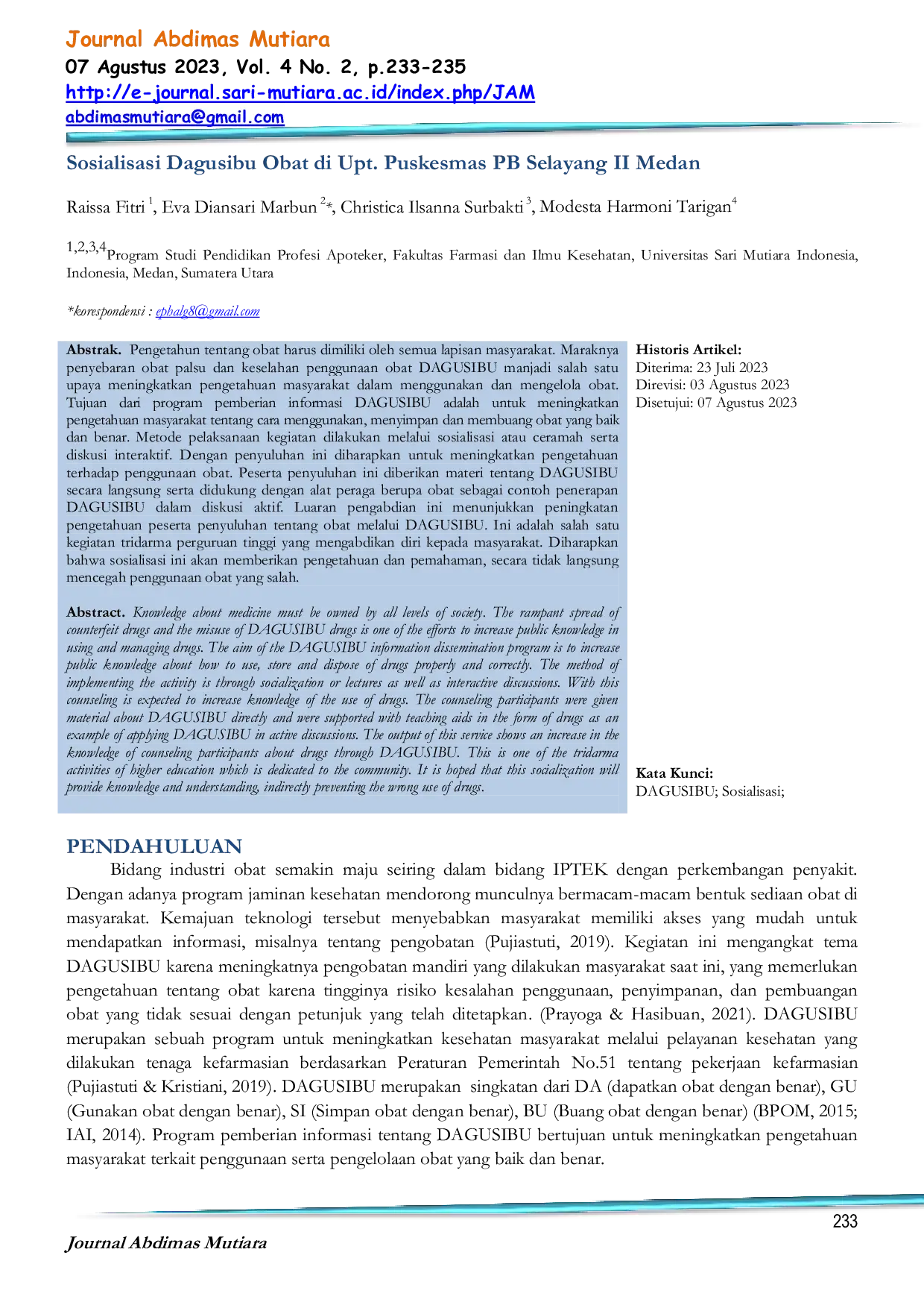 JURIS Sosialisasi Dagusibu Obat di Upt Puskesmas PB Selayang II Medan